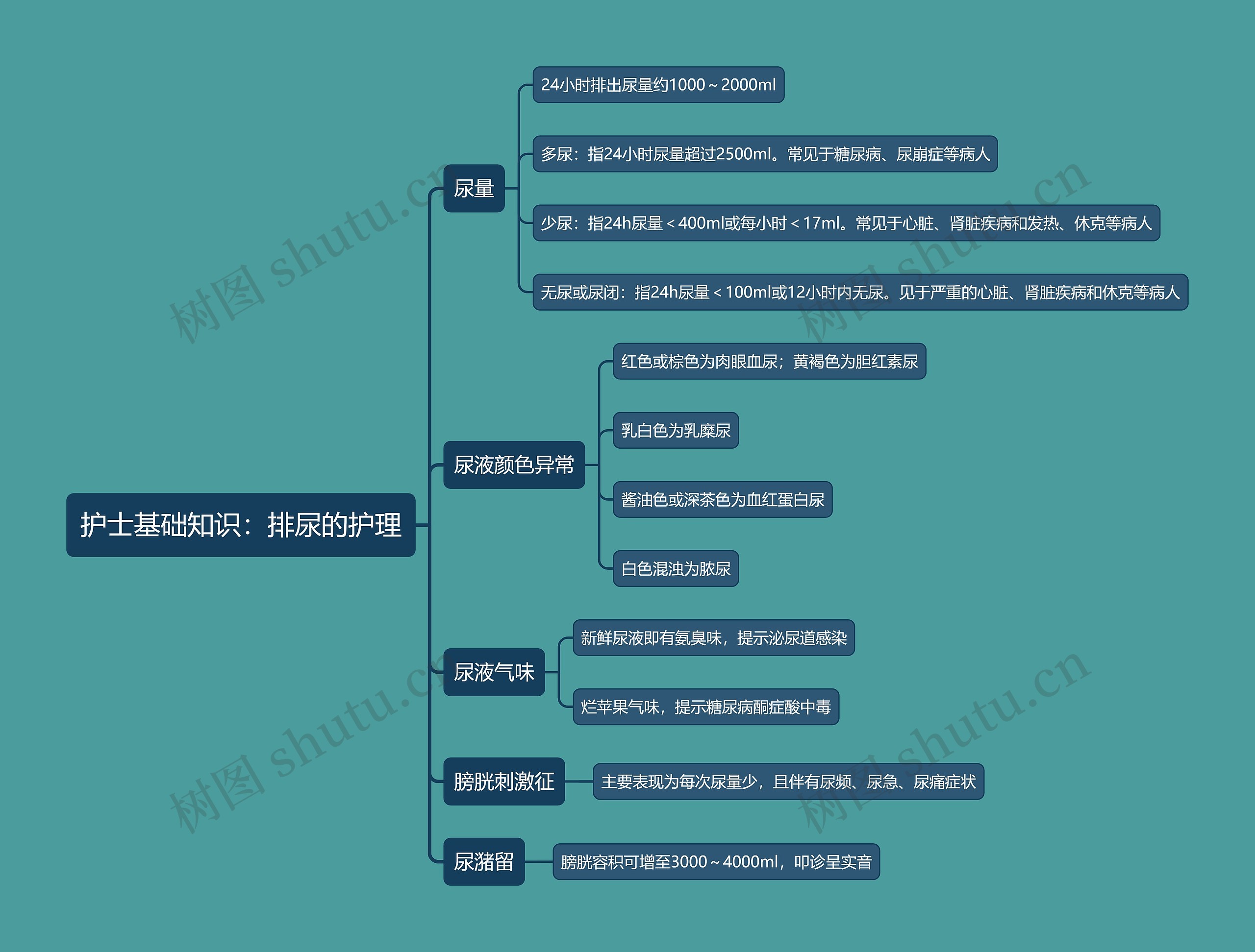 护士基础知识：排尿的护理思维导图