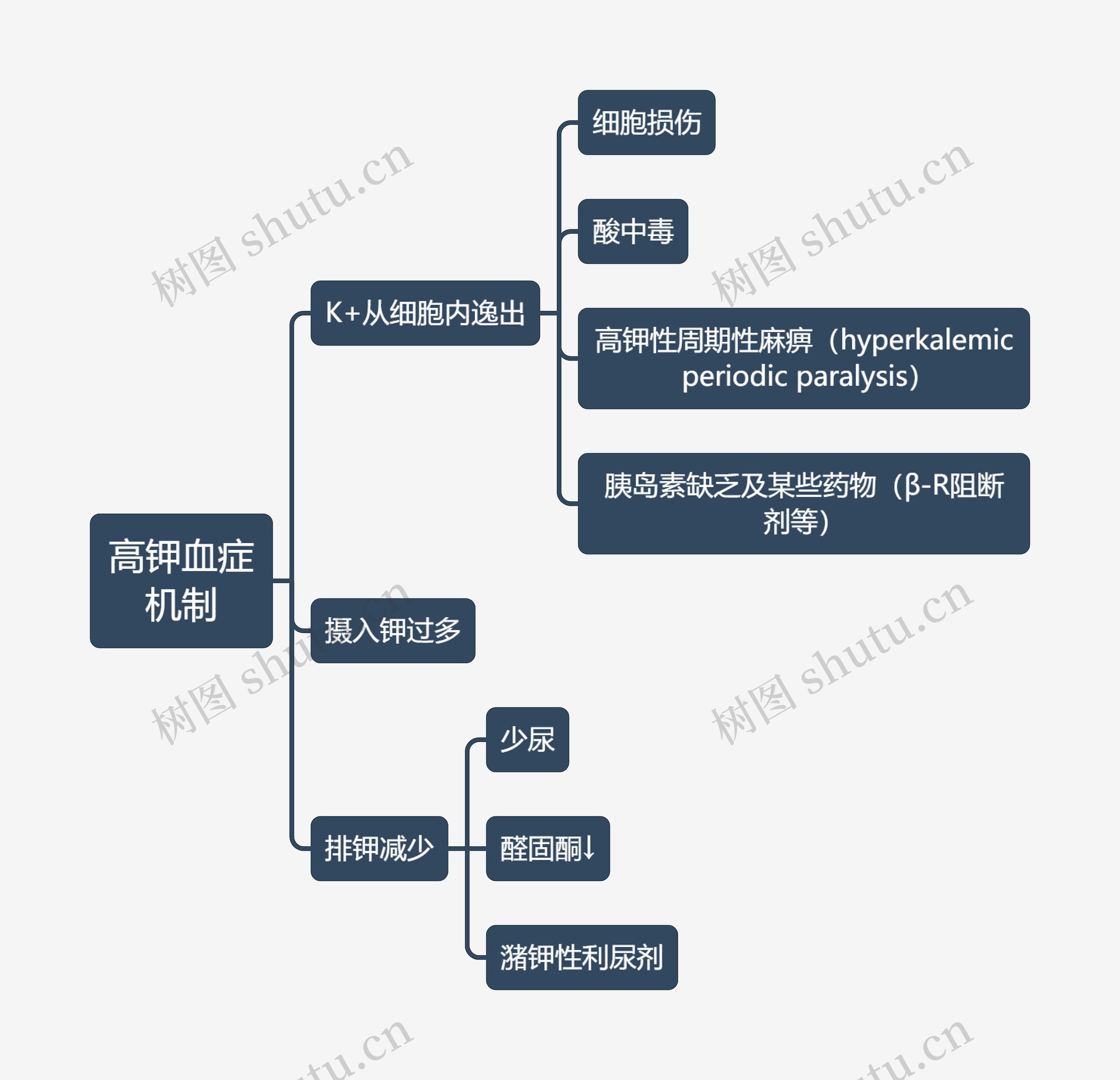 医学知识高钾血症的原因和机制思维导图