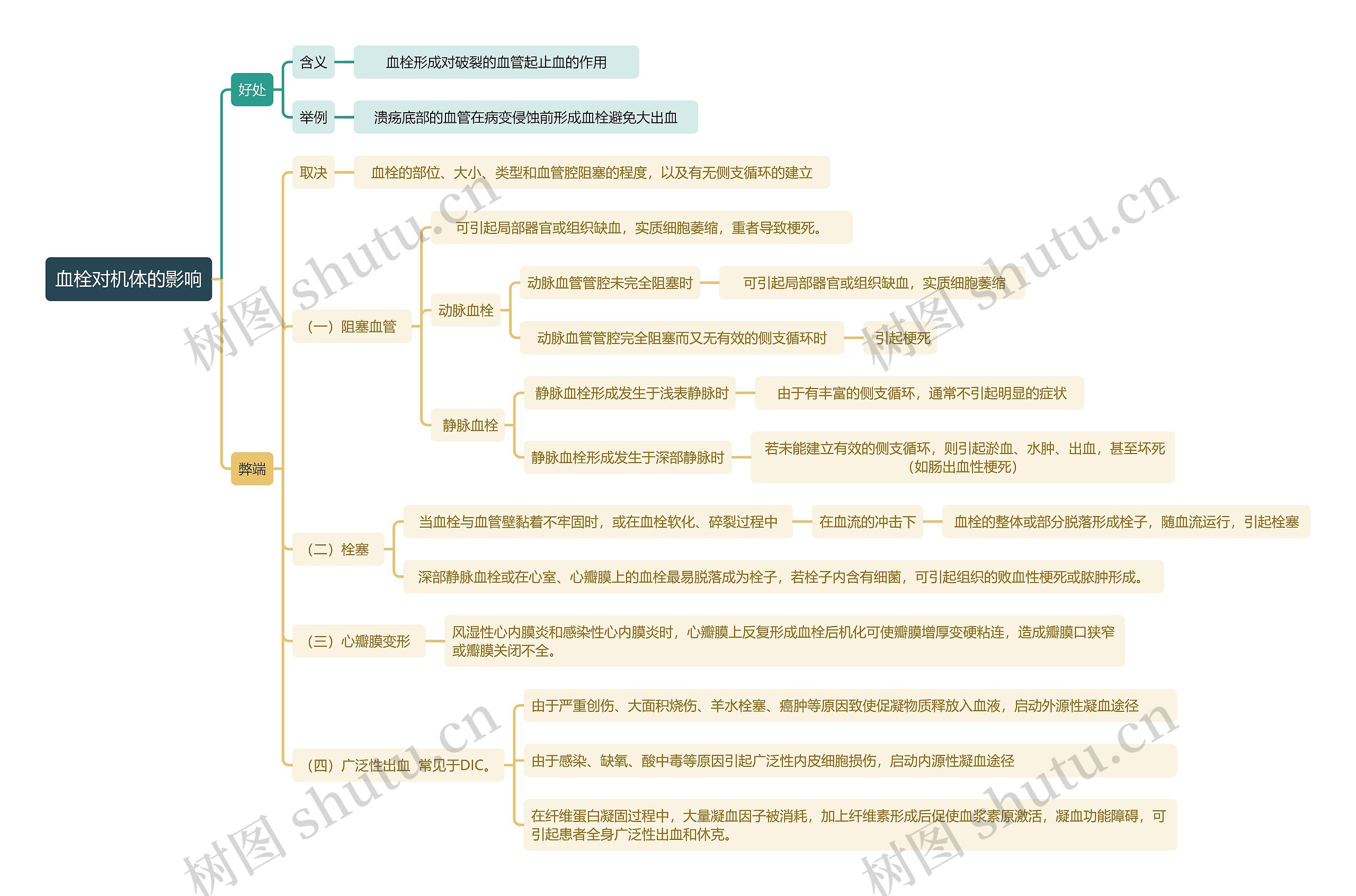 血栓对机体的影响思维导图