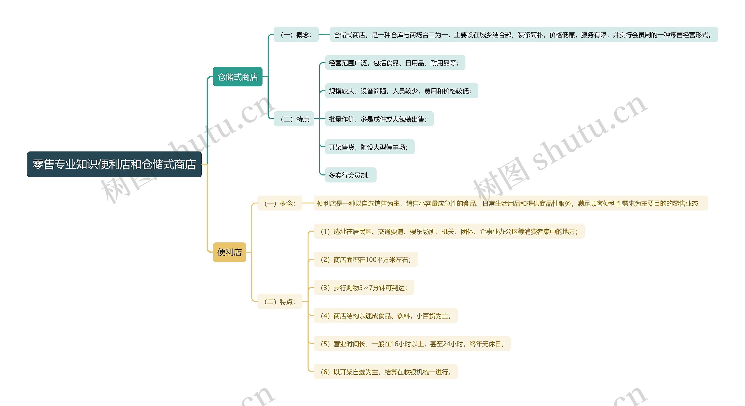 零售专业知识便利店和仓储式商店思维导图