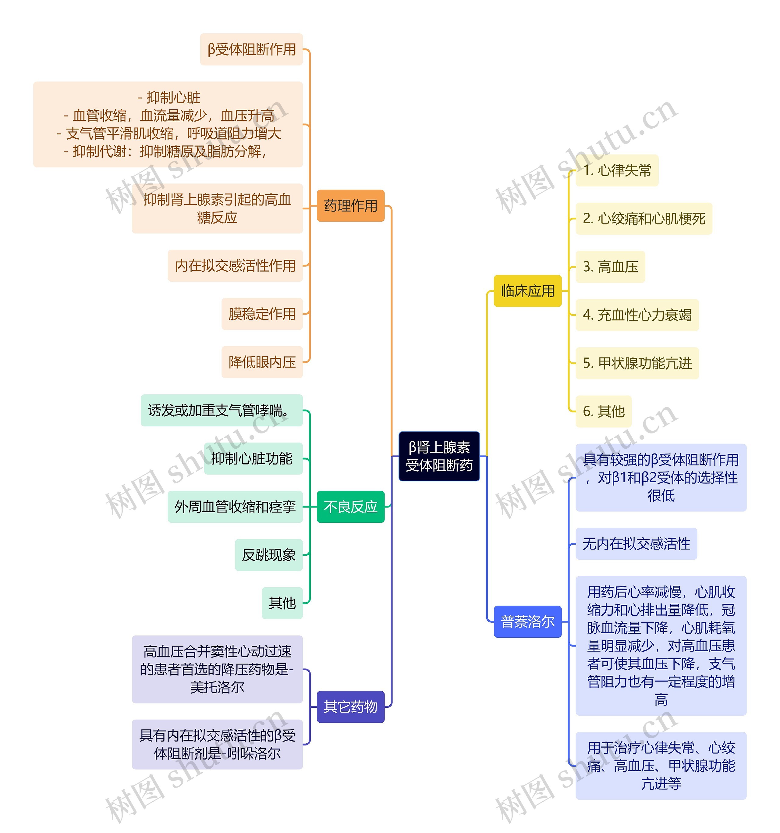 医学知识β肾上腺素受体阻断药思维导图