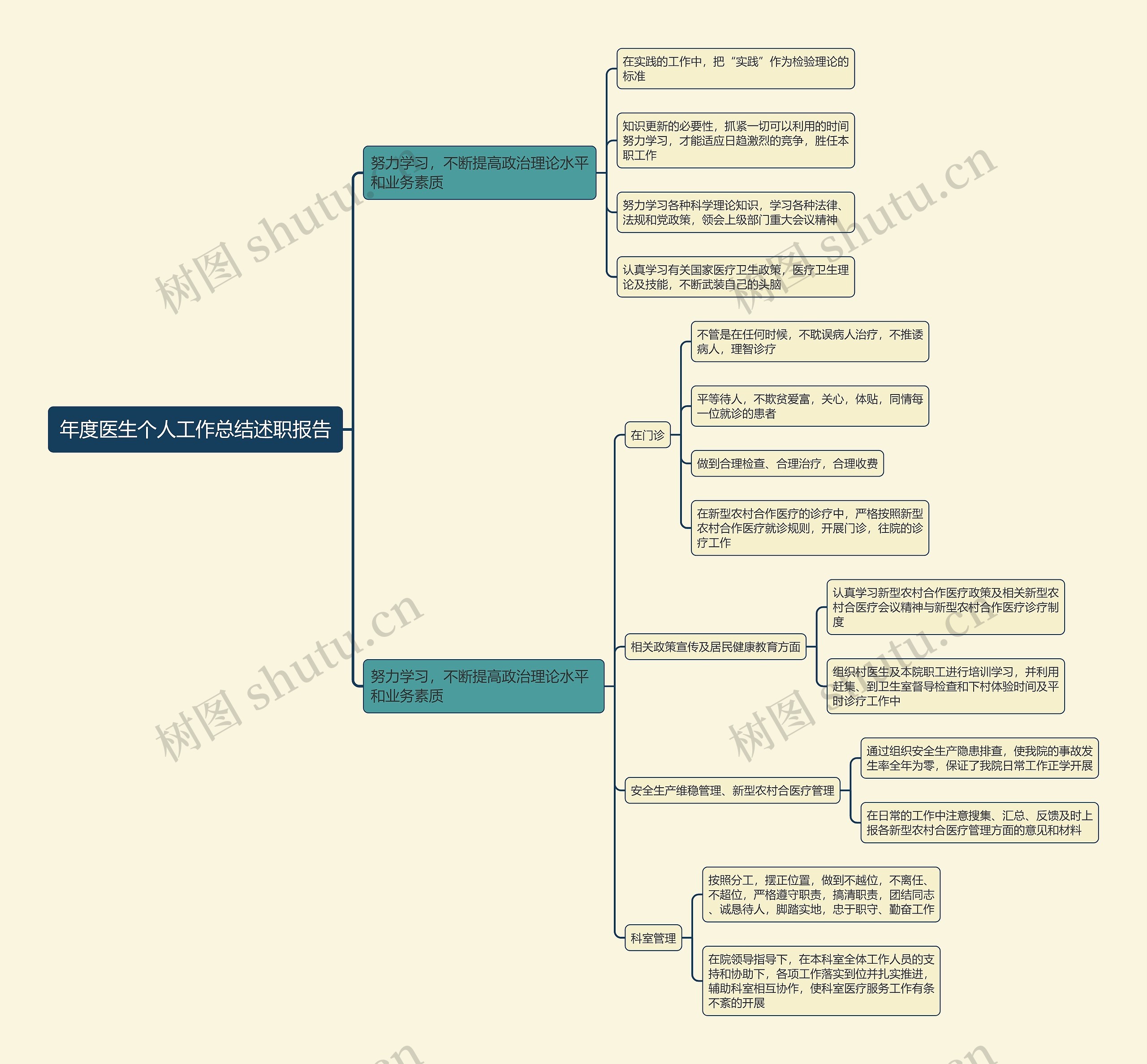 年度医生个人工作总结述职报告思维导图