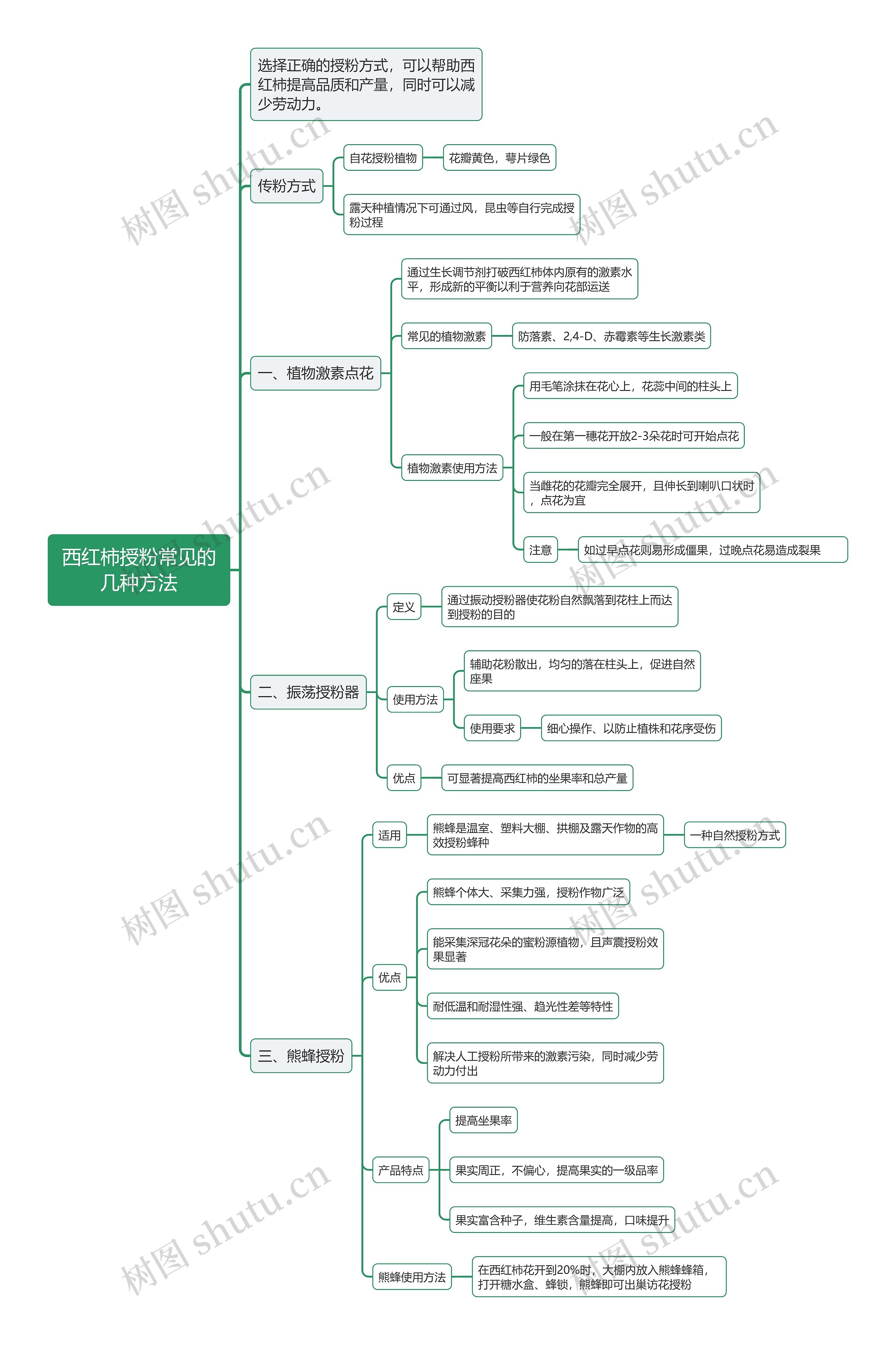 西红柿授粉常见的几种方法思维导图