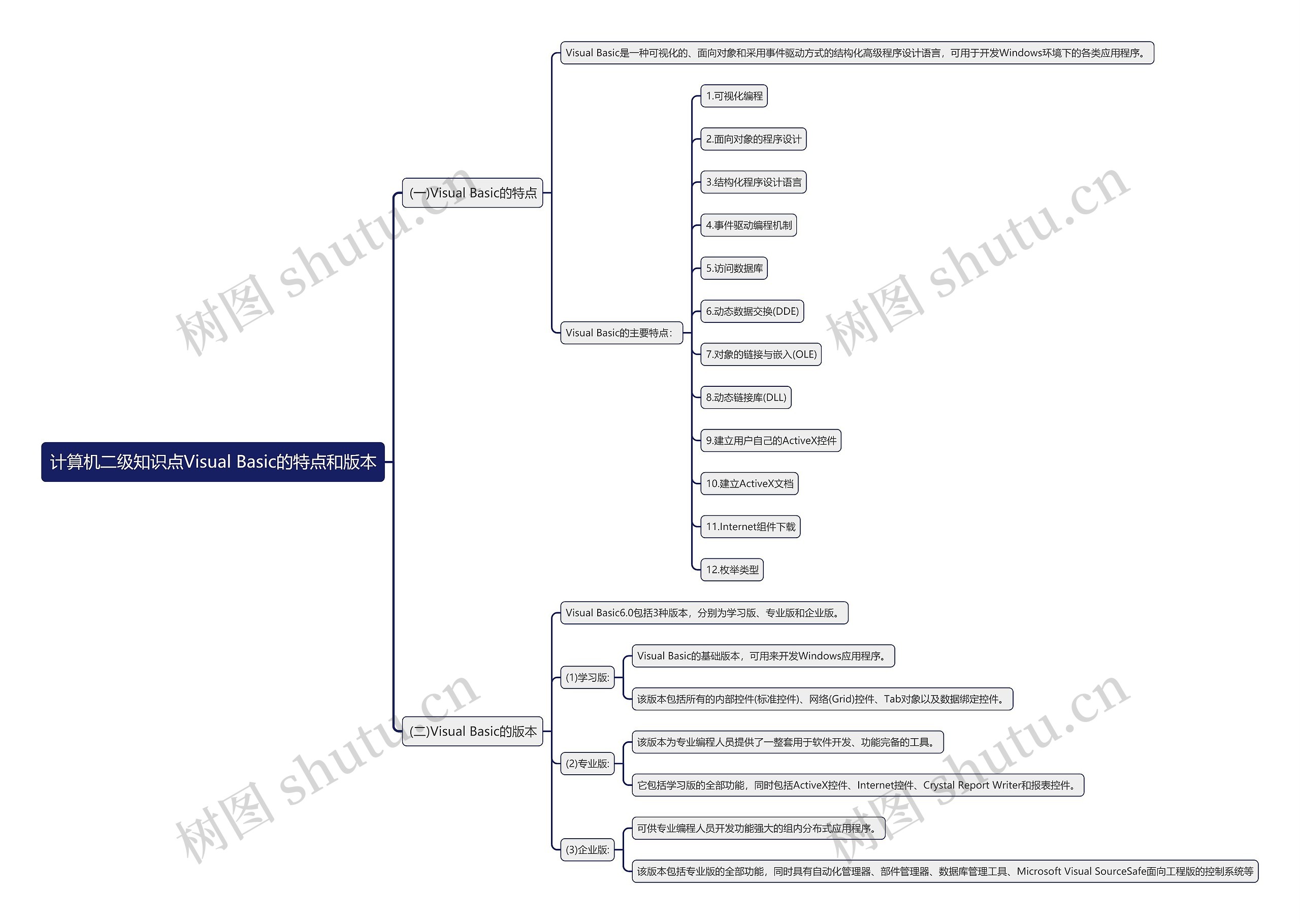 计算机二级知识点Visual Basic的特点和版本思维导图
