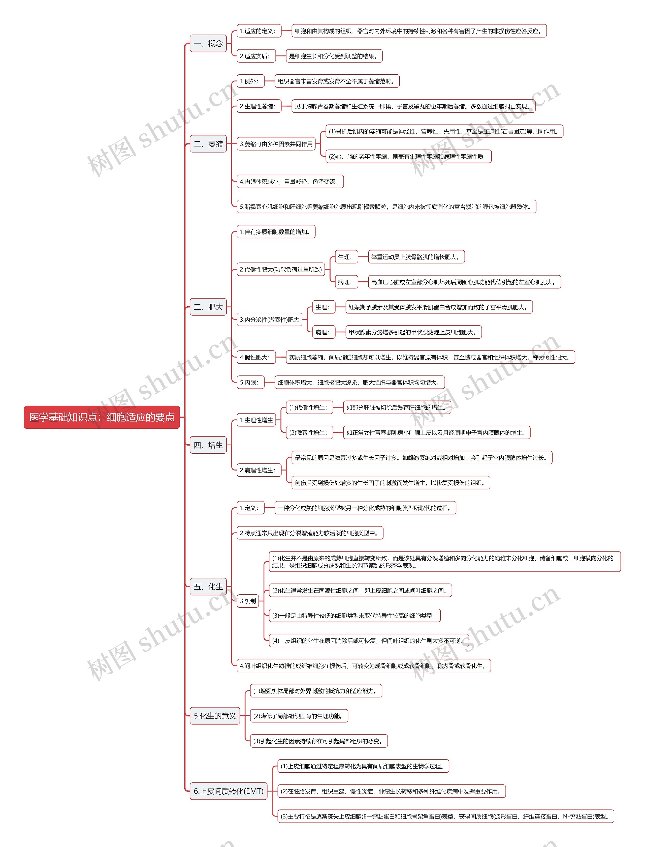 医学基础知识点：细胞适应的要点思维导图