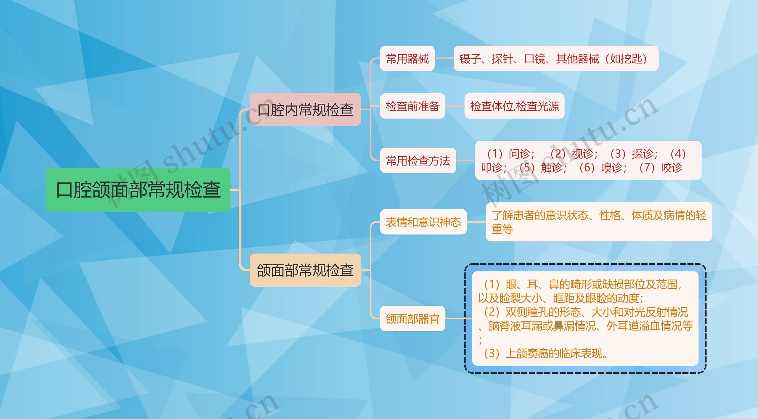 医学知识口腔颌面部常规检查思维导图