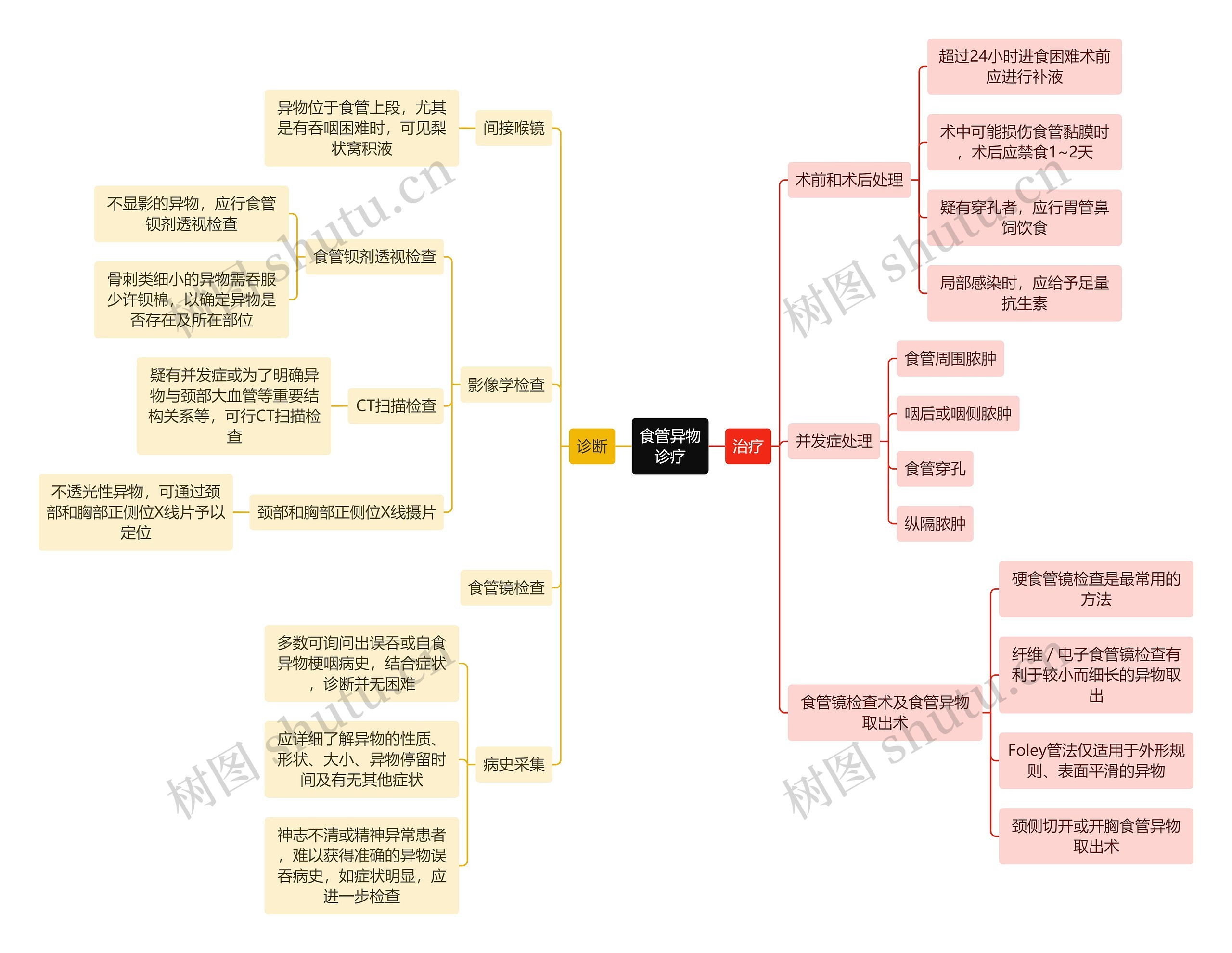 医学知识食管异物诊疗思维导图