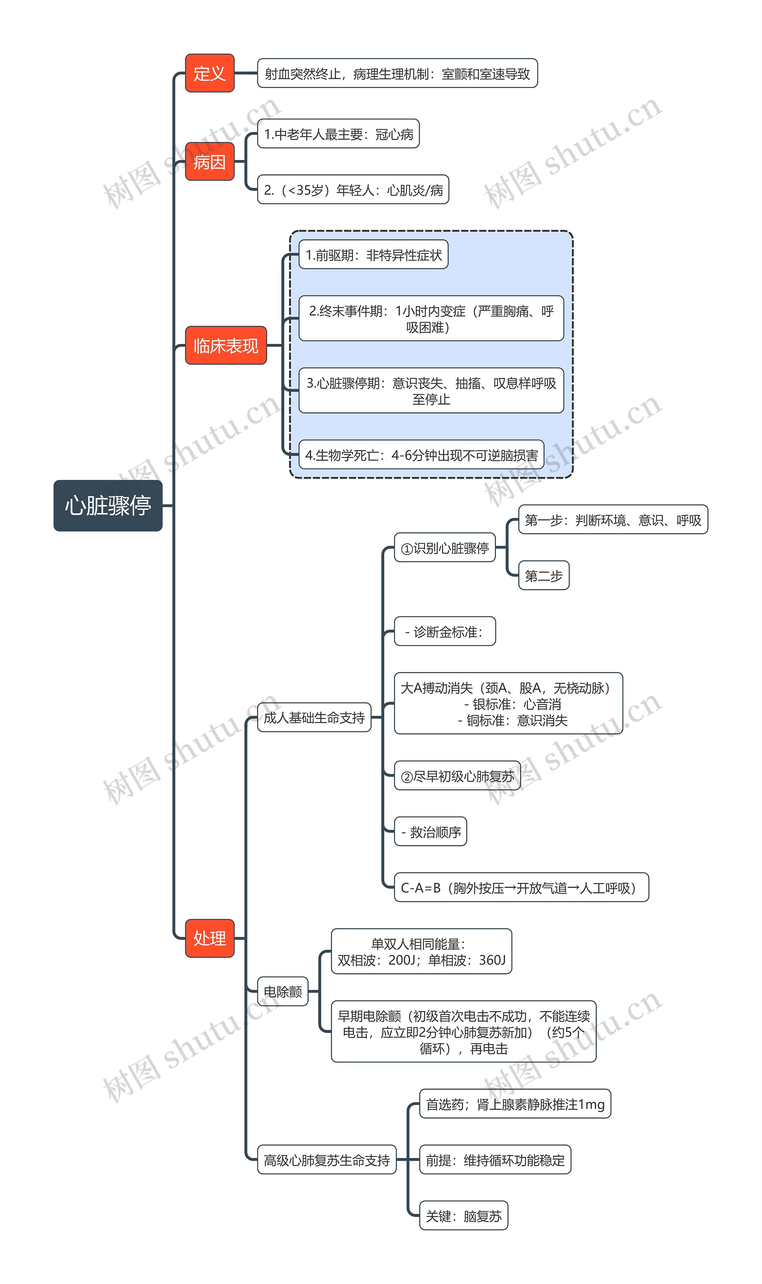 内科学知识心脏骤停思维导图