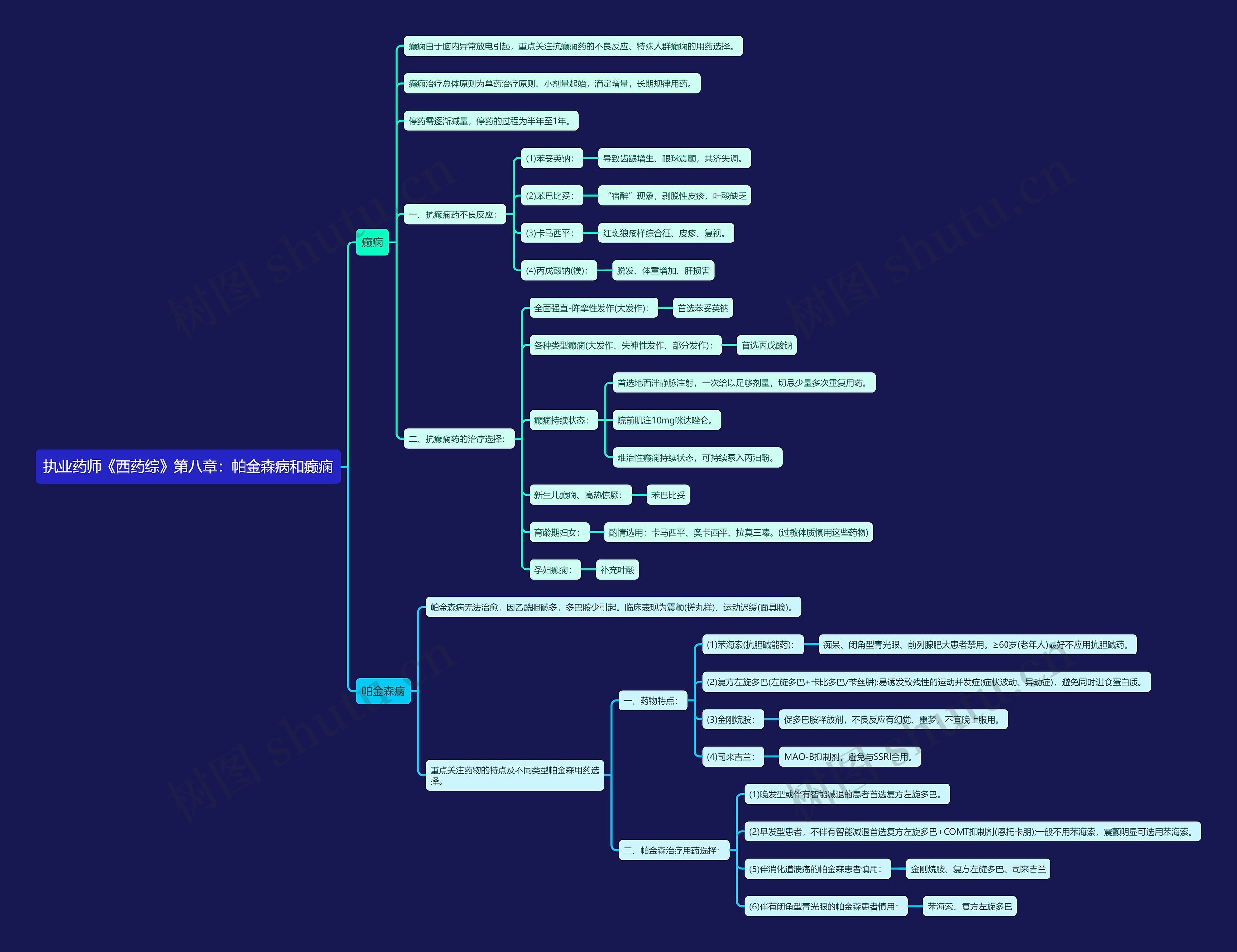 执业药师《西药综》第八章：帕金森病和癫痫思维导图