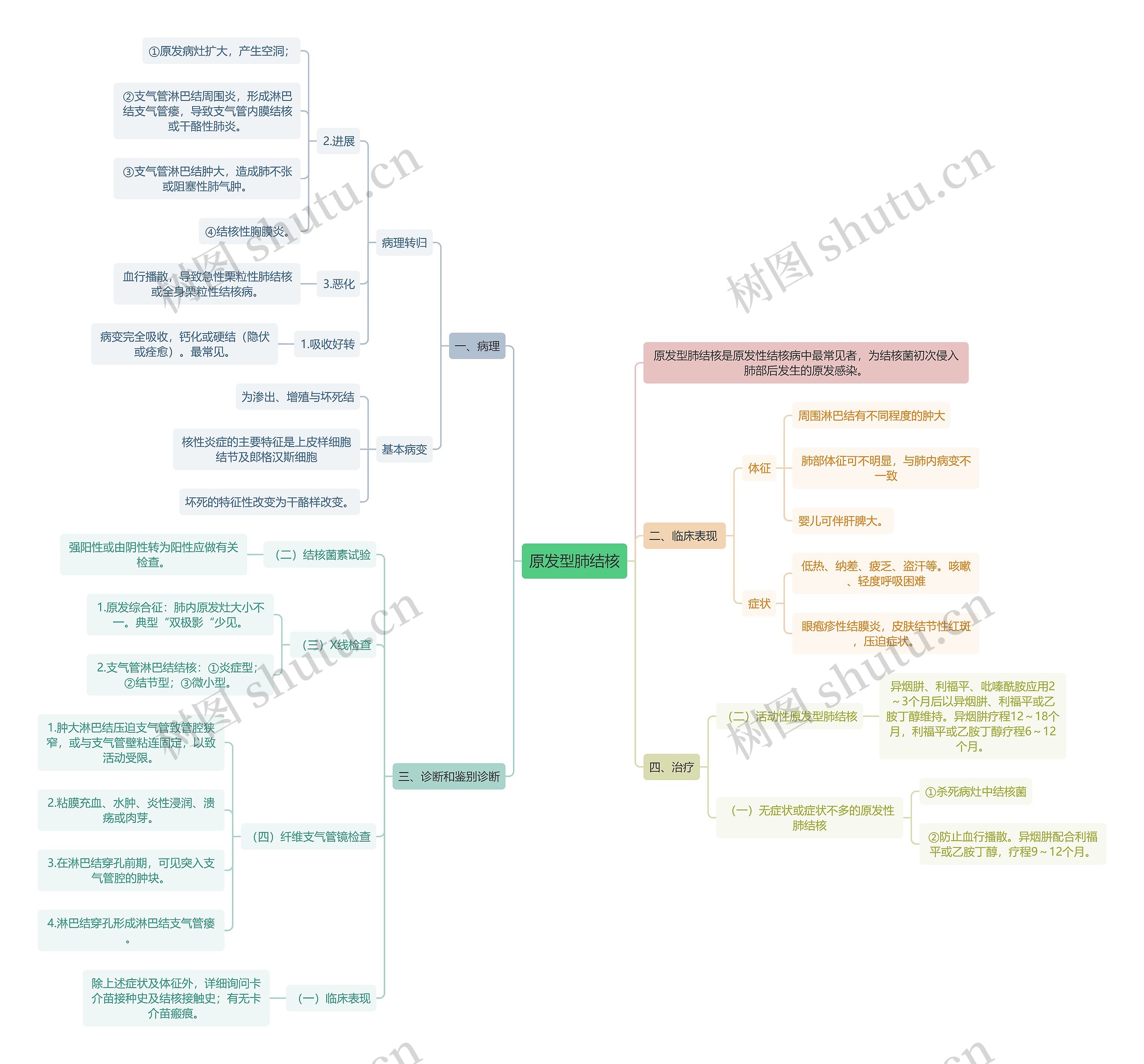 医学知识原发型肺结核思维导图