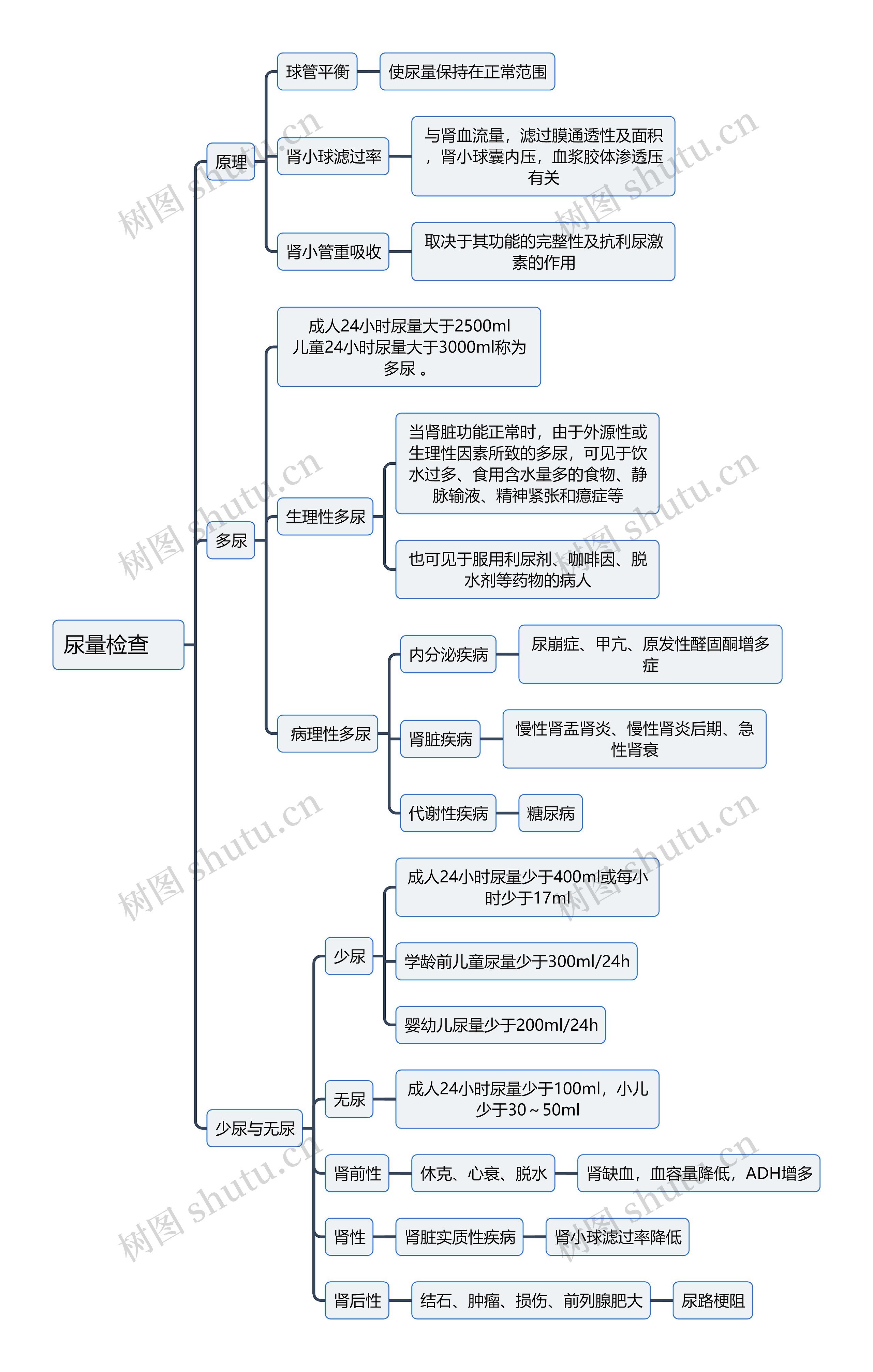 医学知识尿量检查思维导图