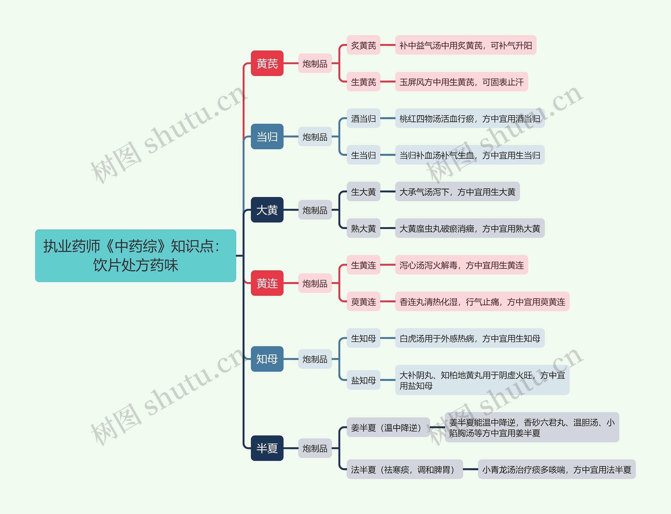 执业药师《中药综》知识点：饮片处方药味思维导图