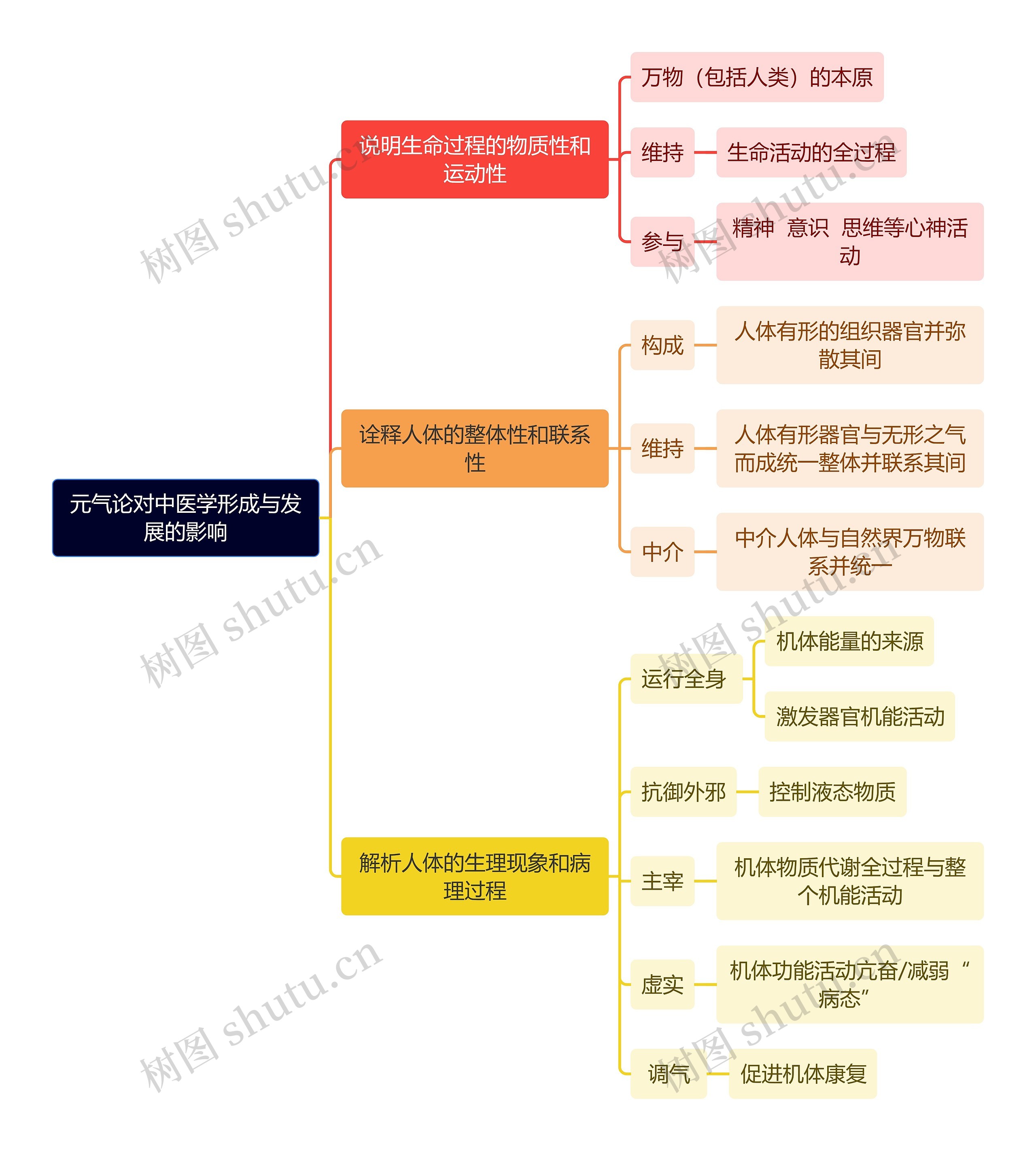 中医知识元气论对中医学形成与发展的影响思维导图