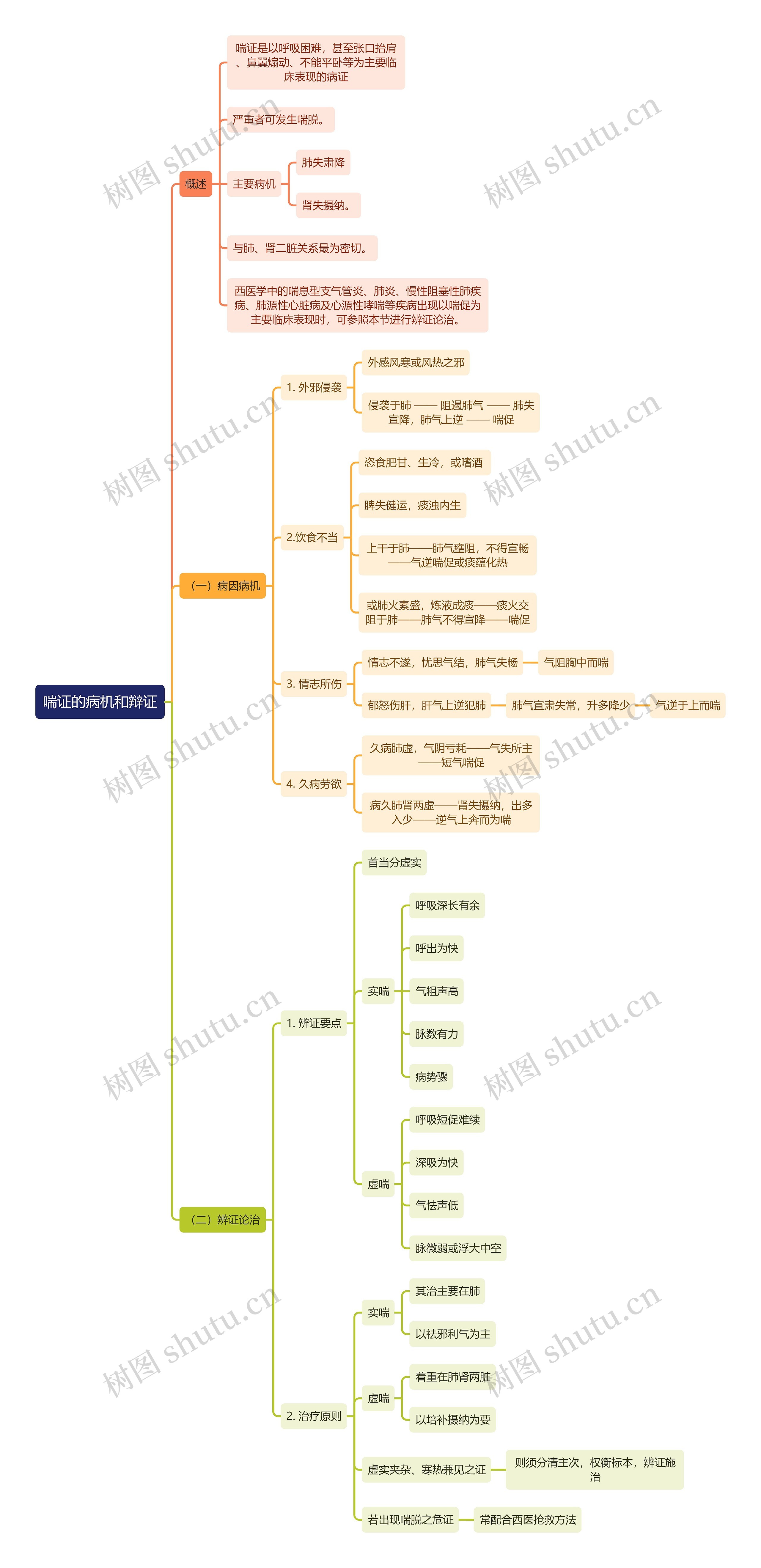 中医知识喘证的病机和辩证思维导图