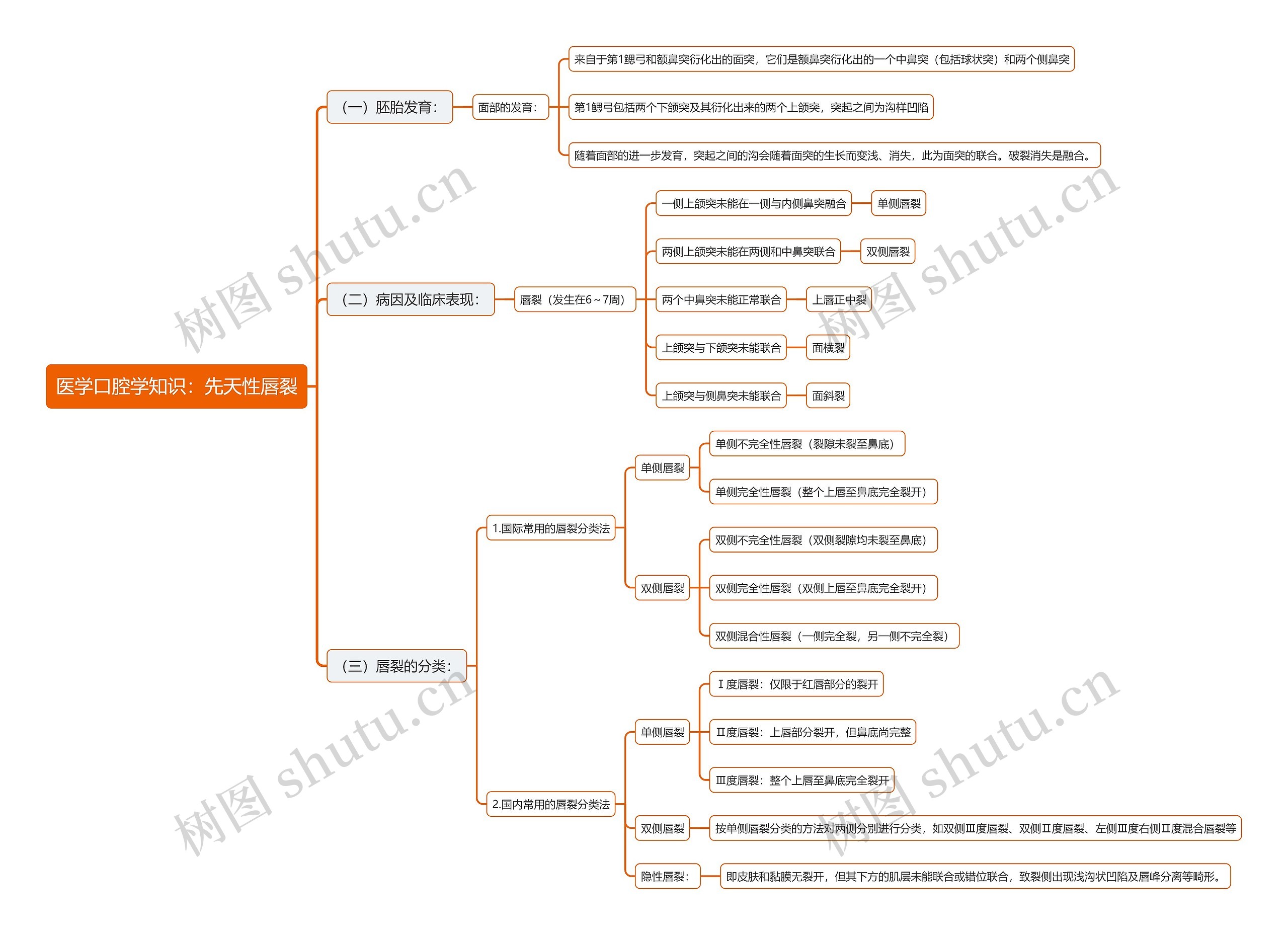 医学口腔学知识：先天性唇裂思维导图