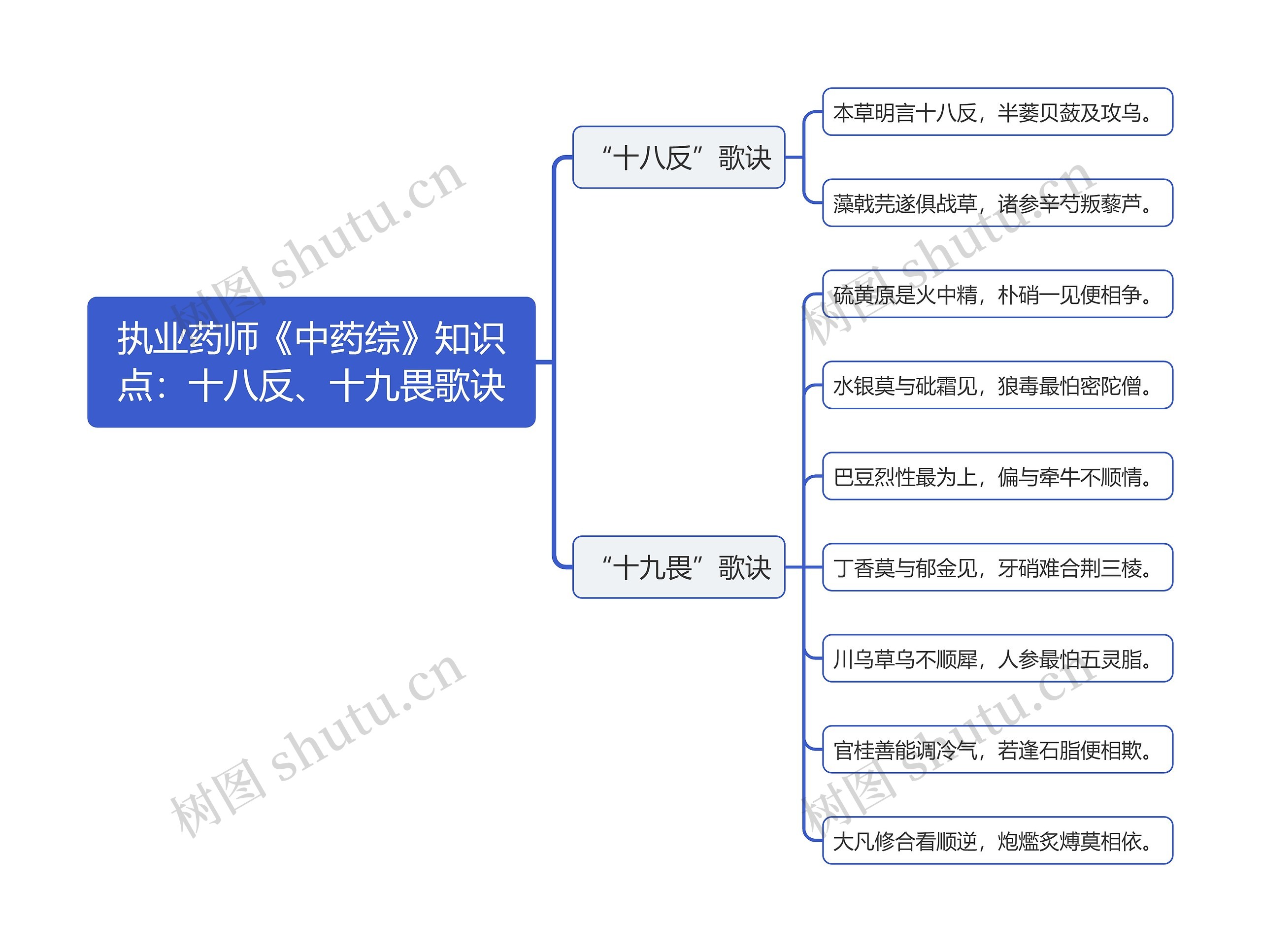 执业药师《中药综》知识点：十八反、十九畏歌诀思维导图