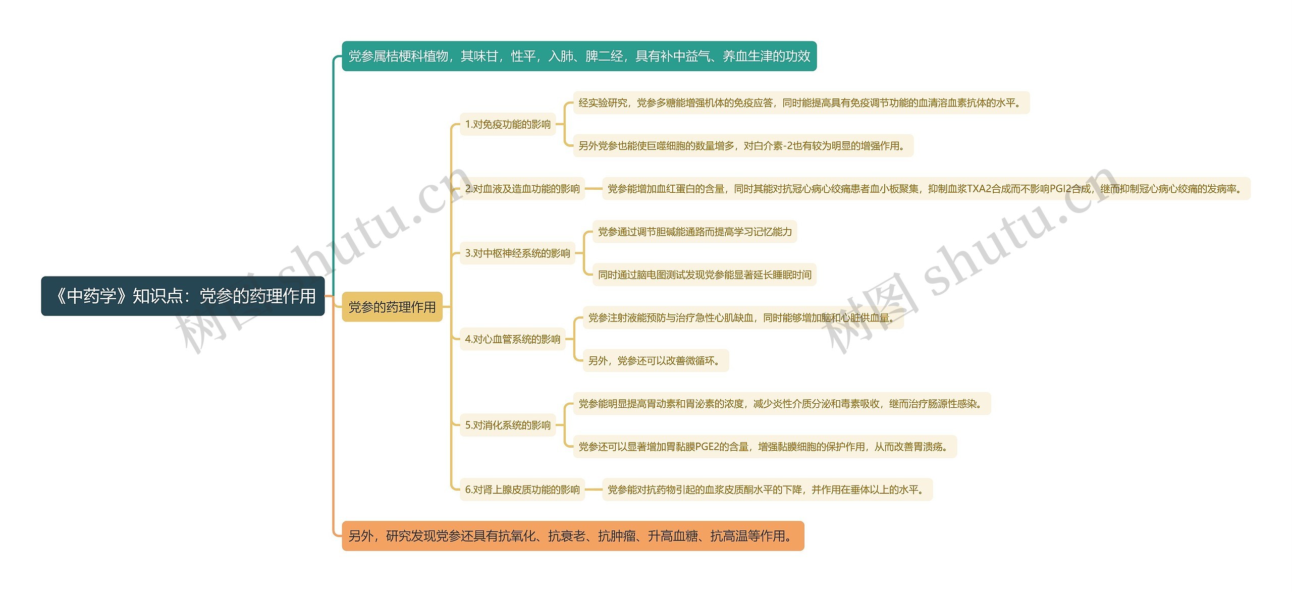 《中药学》知识点：党参的药理作用思维导图