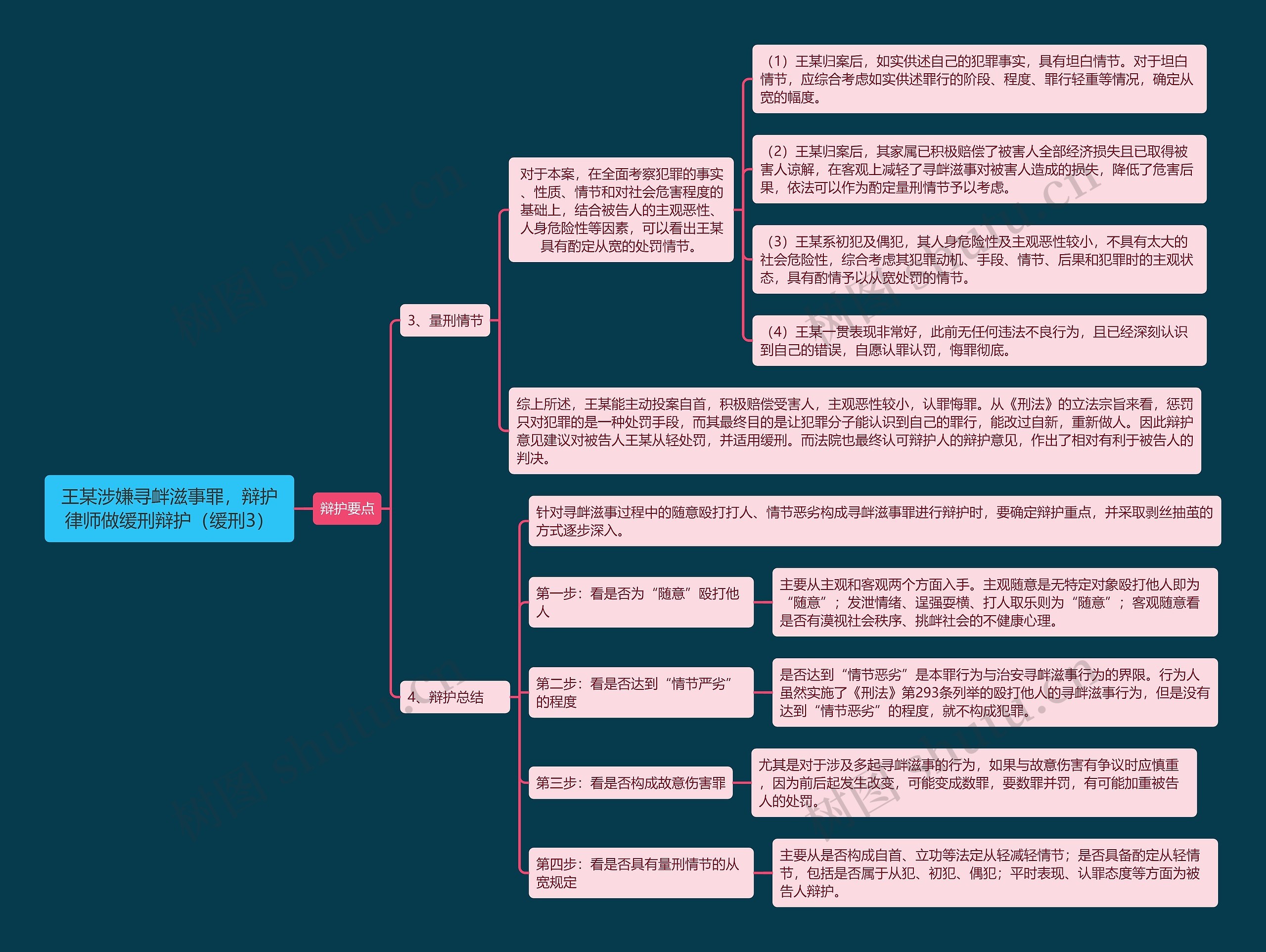 《王某涉嫌寻衅滋事罪，辩护律师做缓刑辩护（缓刑3）》思维导图