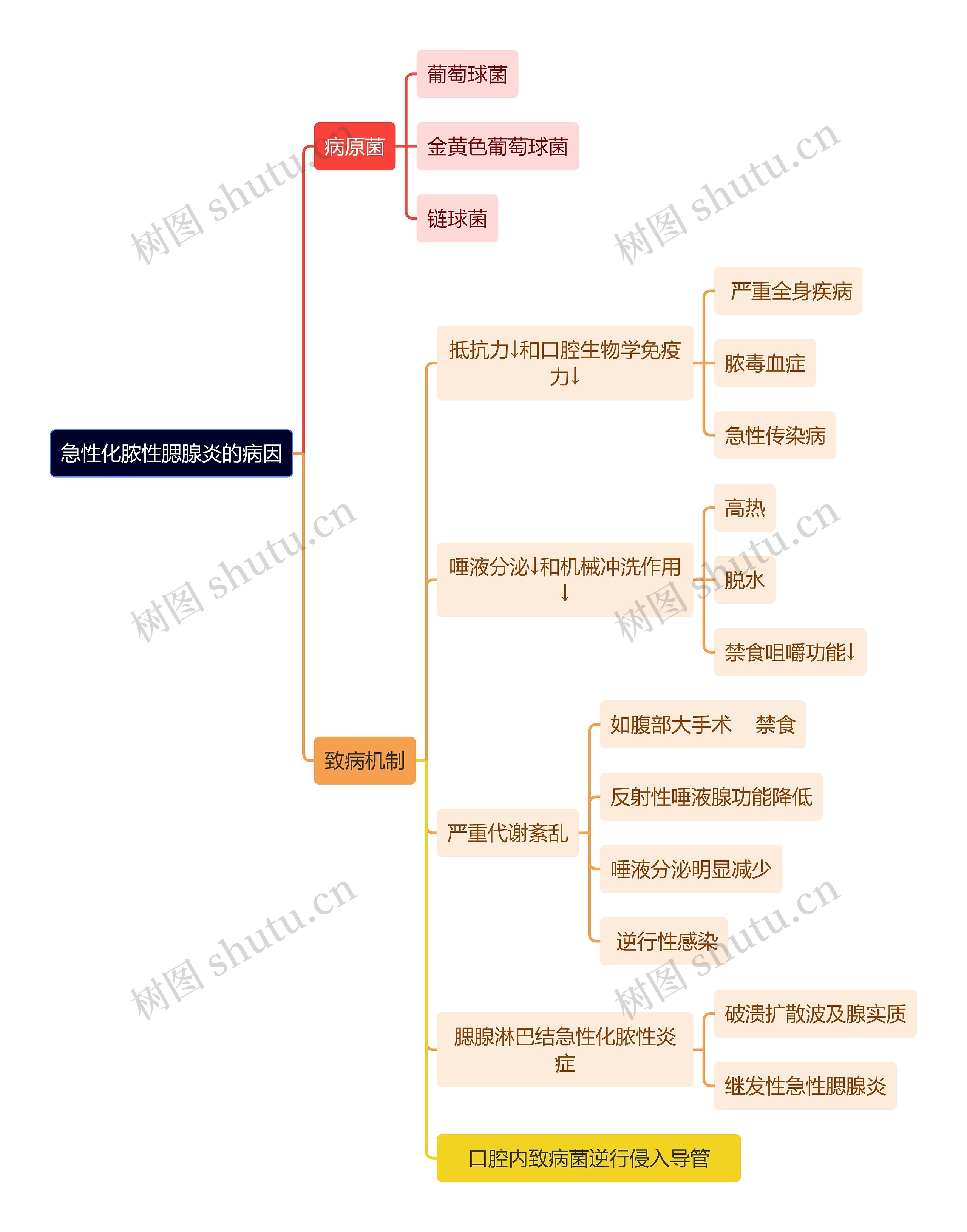 医学知识急性化脓性腮腺炎的病因思维导图