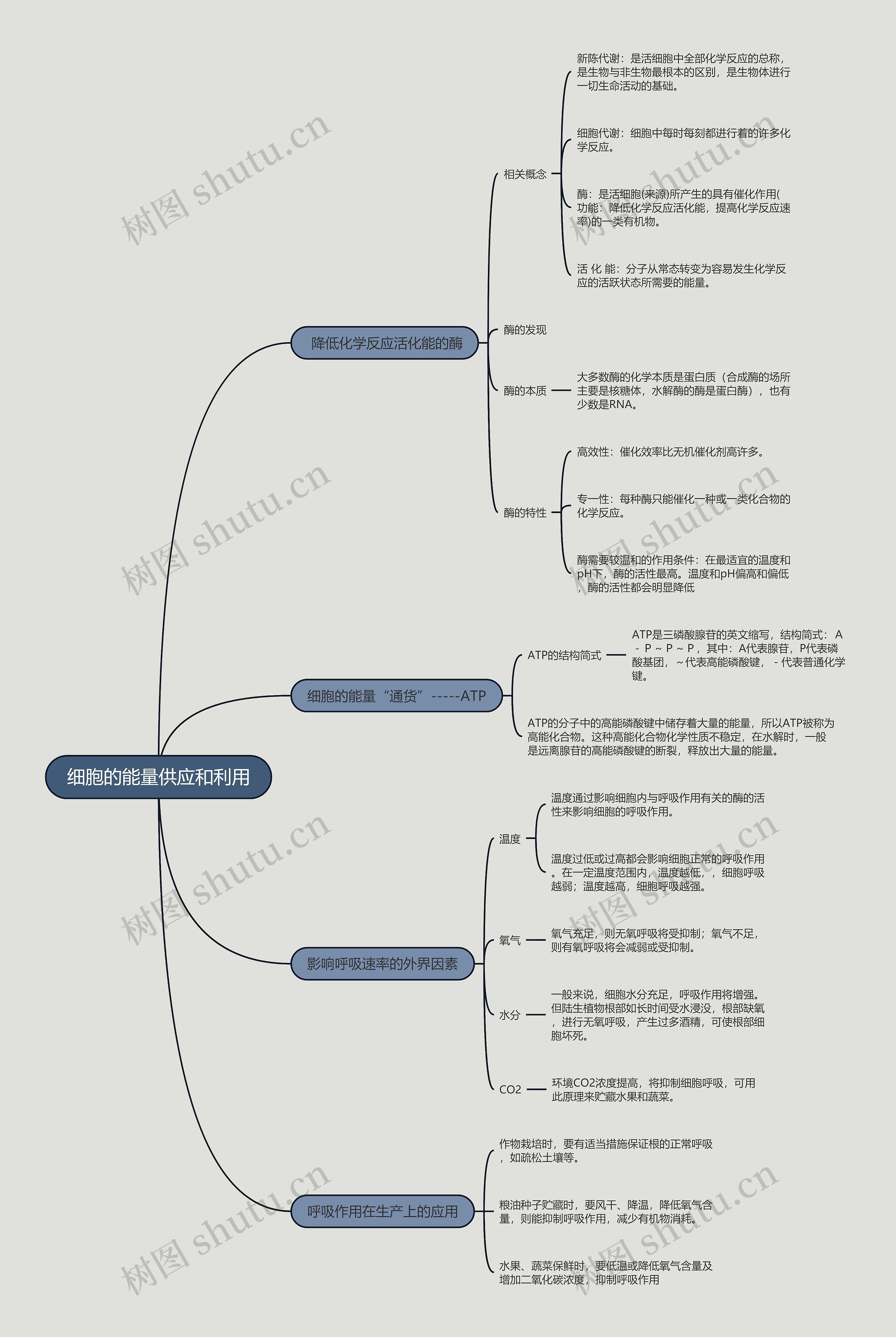 细胞的能量供应和利用的思维导图