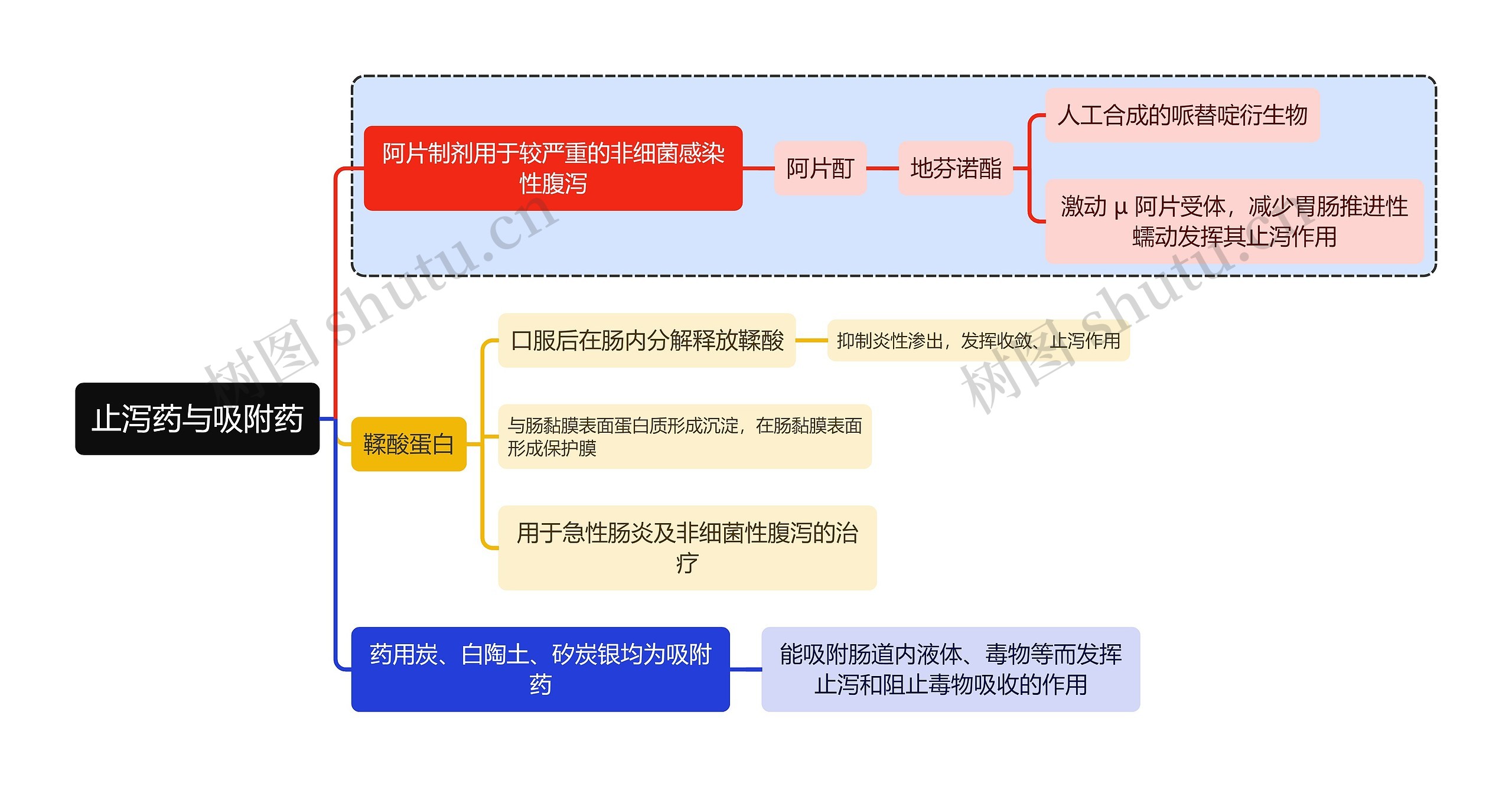 医学止泻药与吸附药思维导图