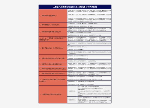 人教版九下道德与法治第二单元第四课与世界共发展知识总结树形表格