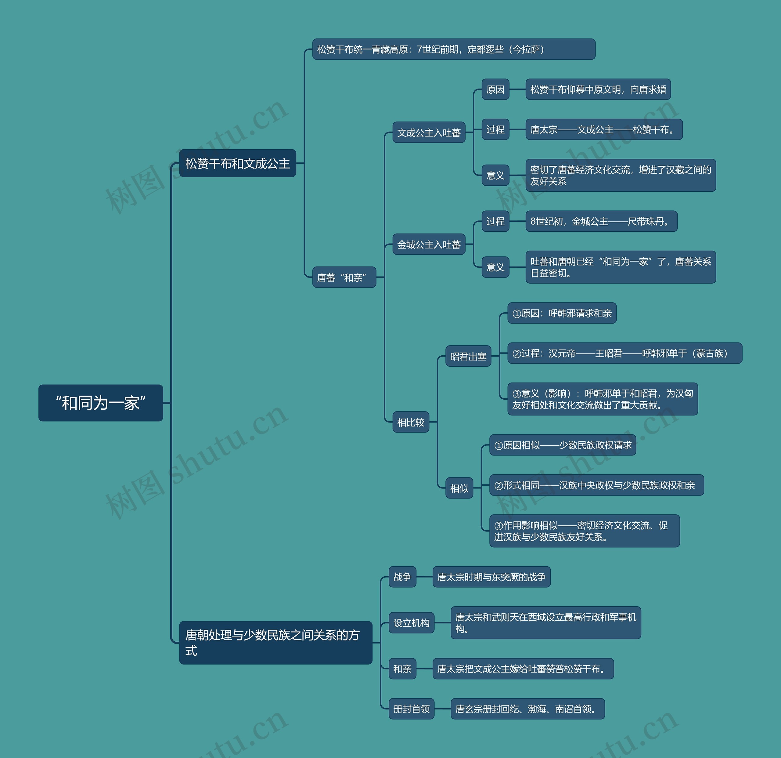七年级下册历史“和同为一家”的思维导图