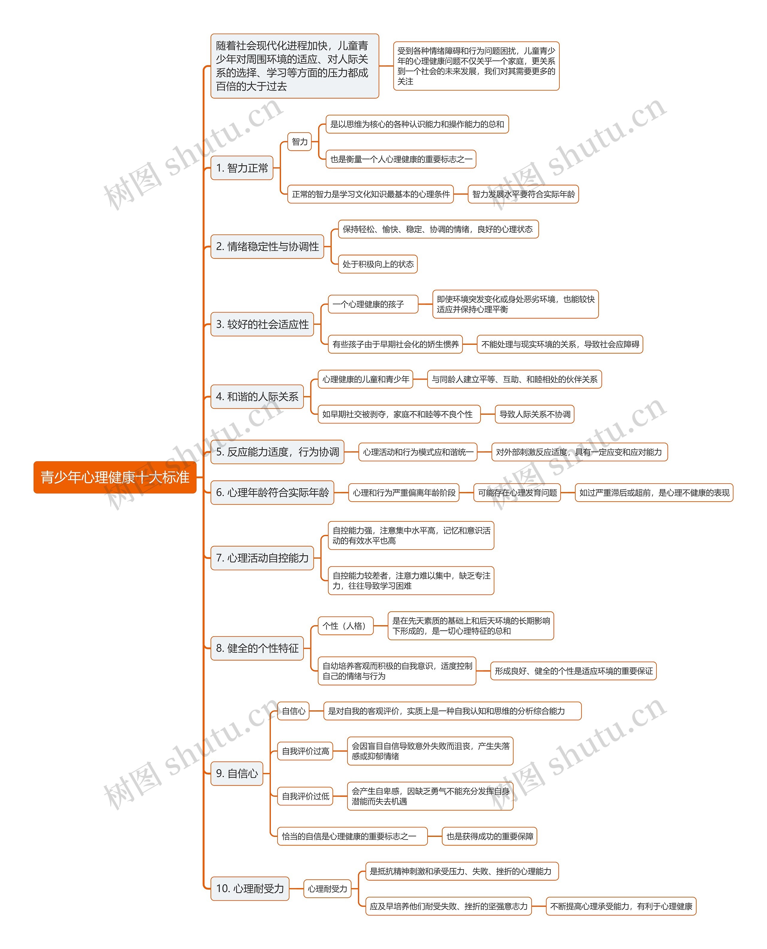 青少年心理健康十大标准思维导图