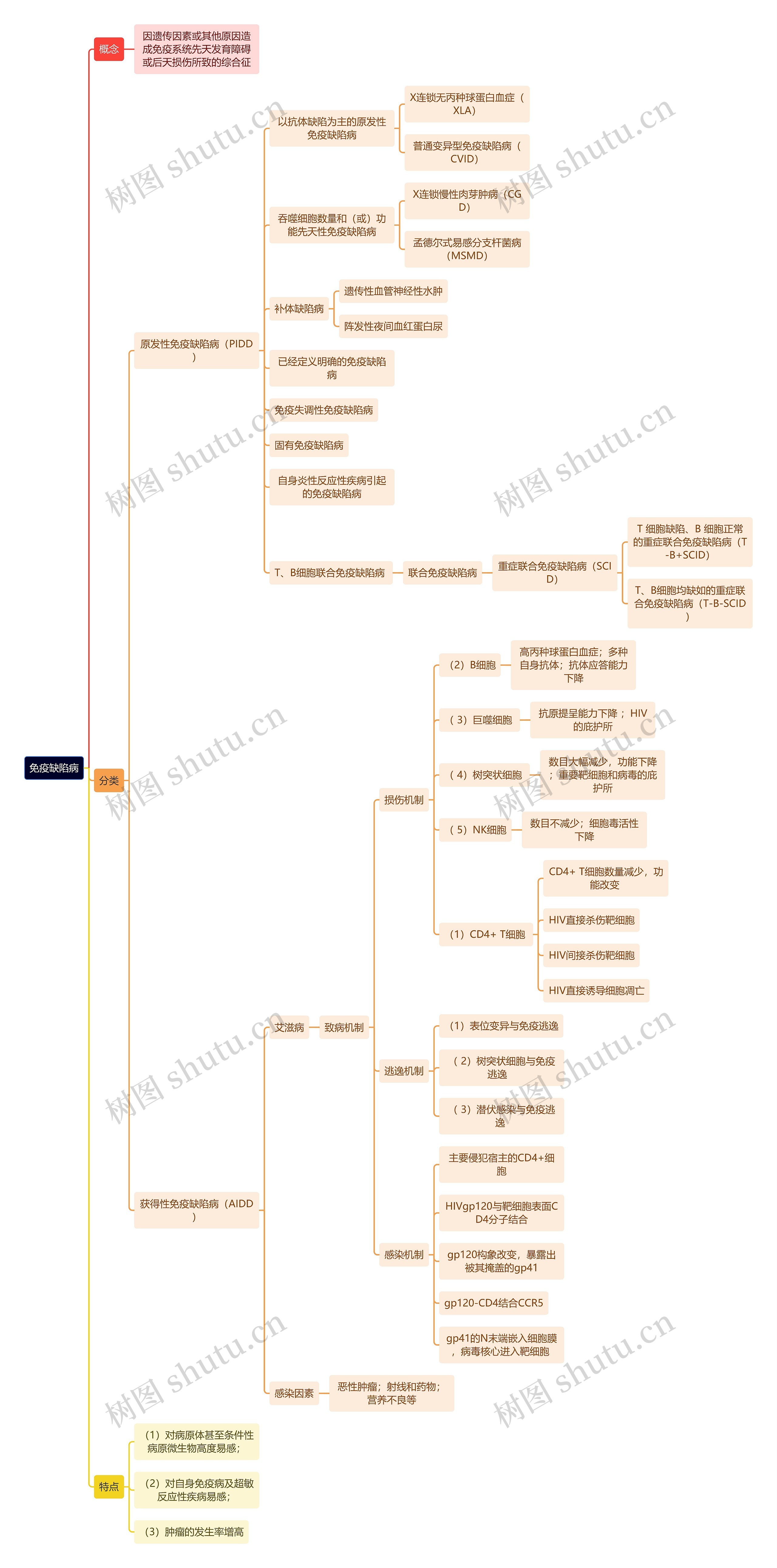 医学知识免疫缺陷病思维导图