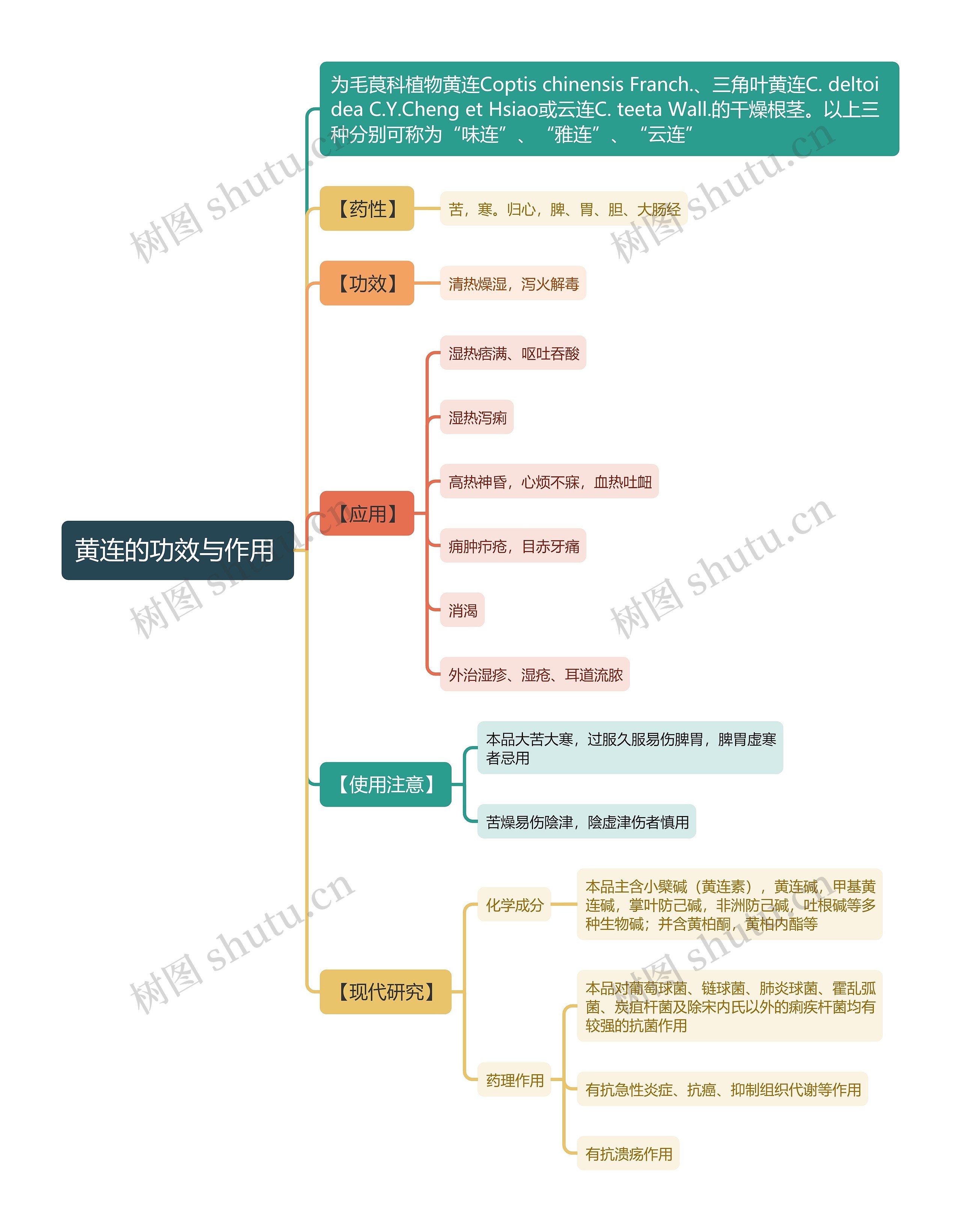 黄连的功效与作用
思维导图