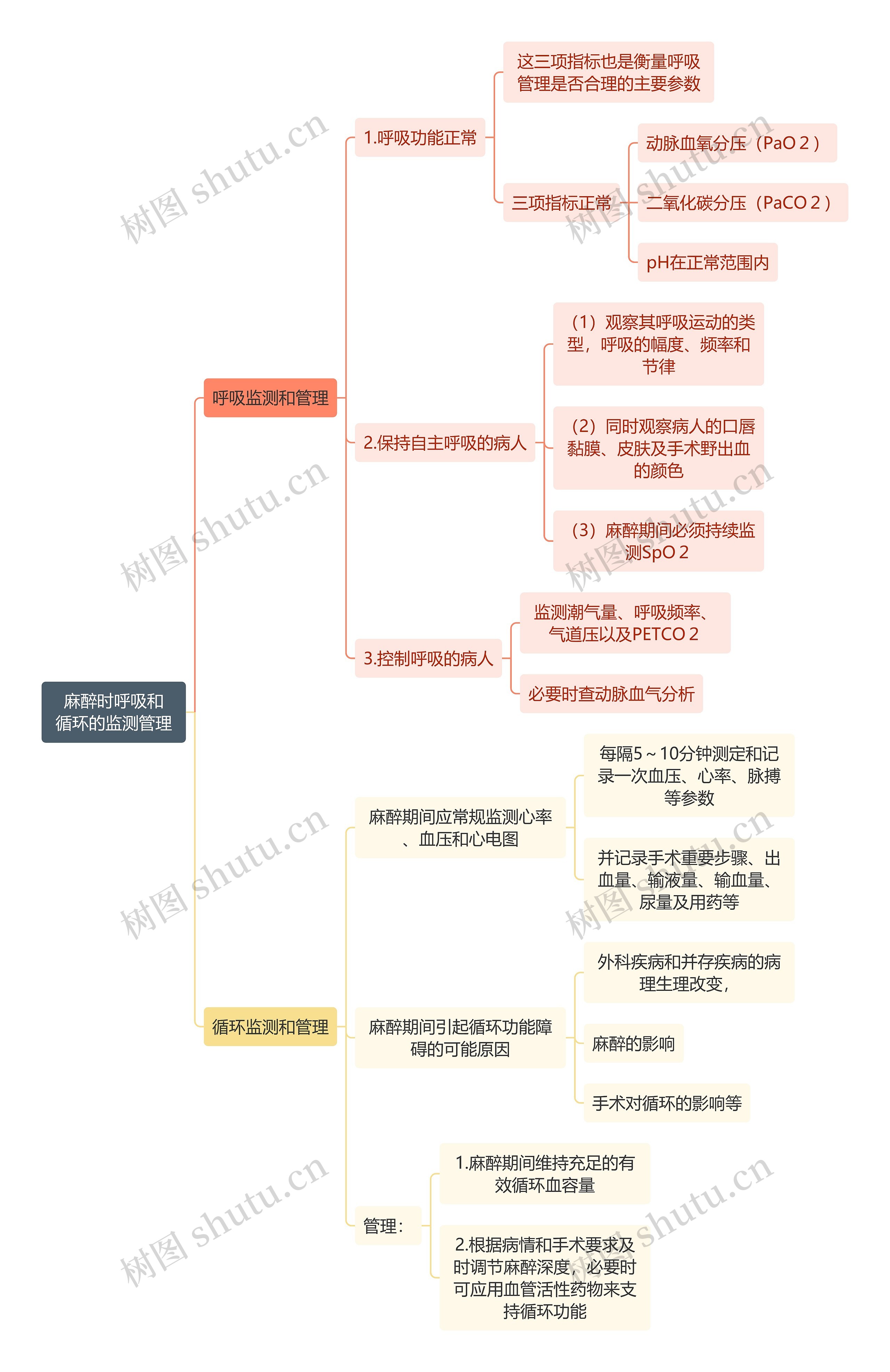 医学知识麻醉时呼吸和循环的监测管理思维导图