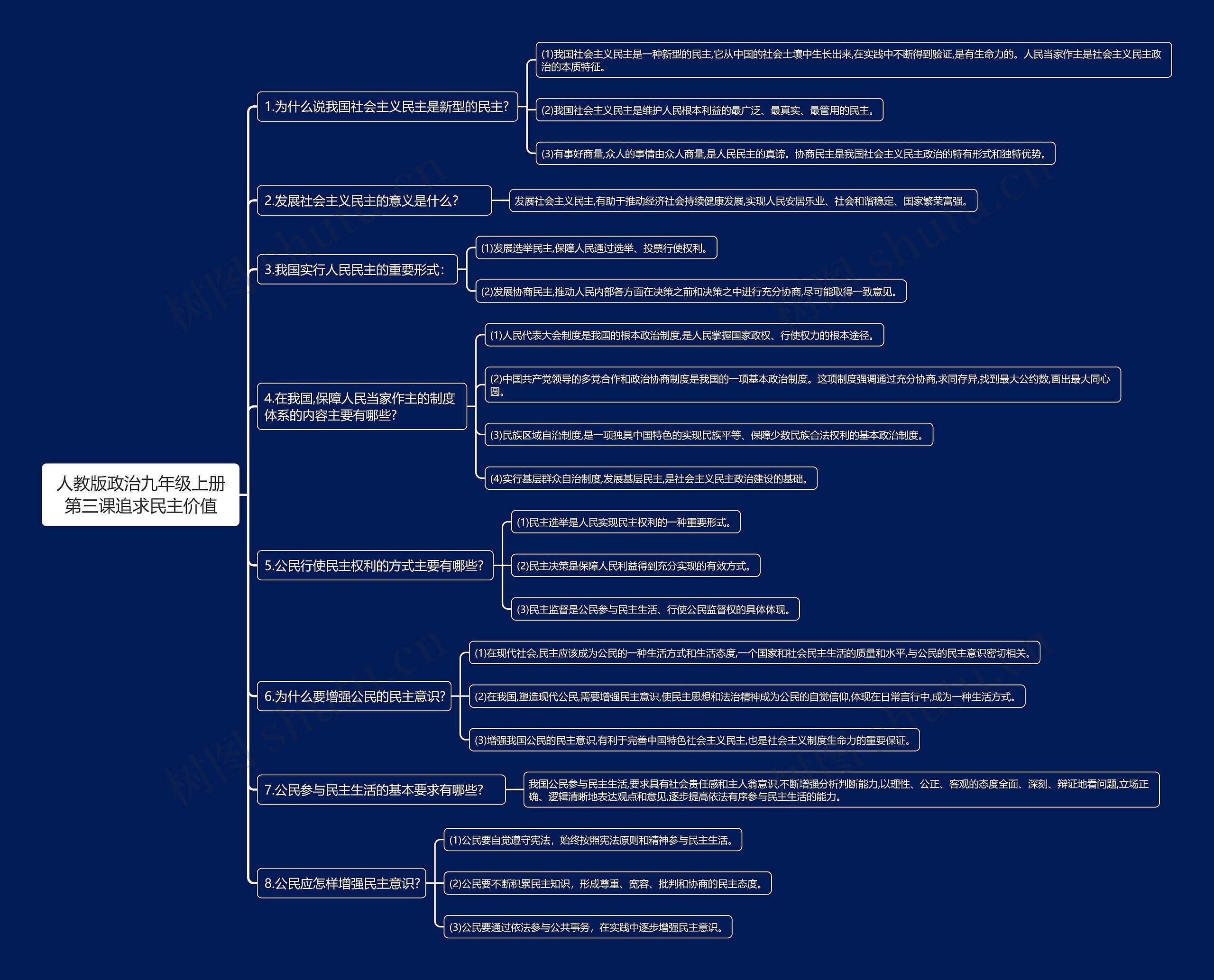 人教版政治九年级上册第三课追求民主价值思维导图