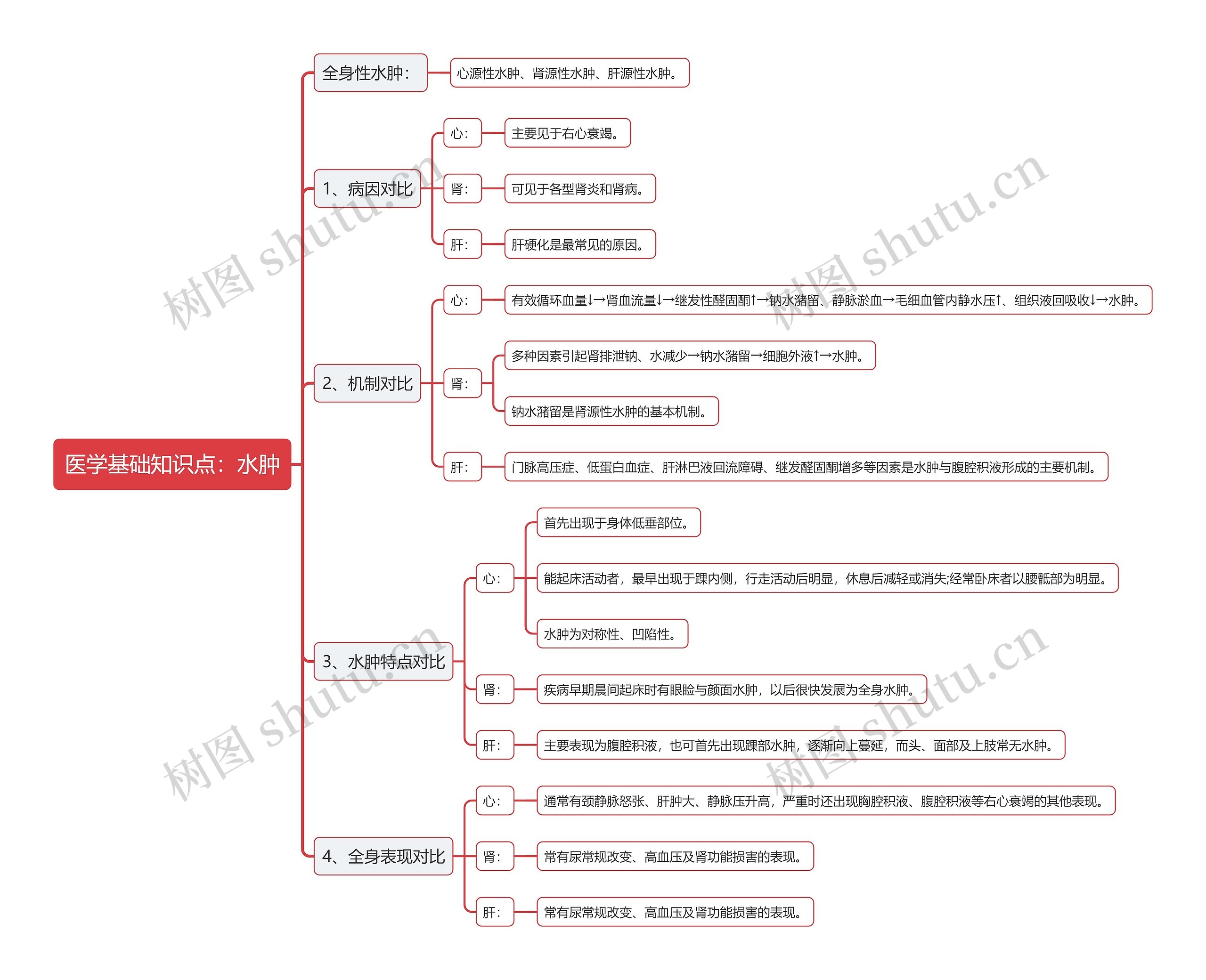 医学基础知识点：水肿思维导图