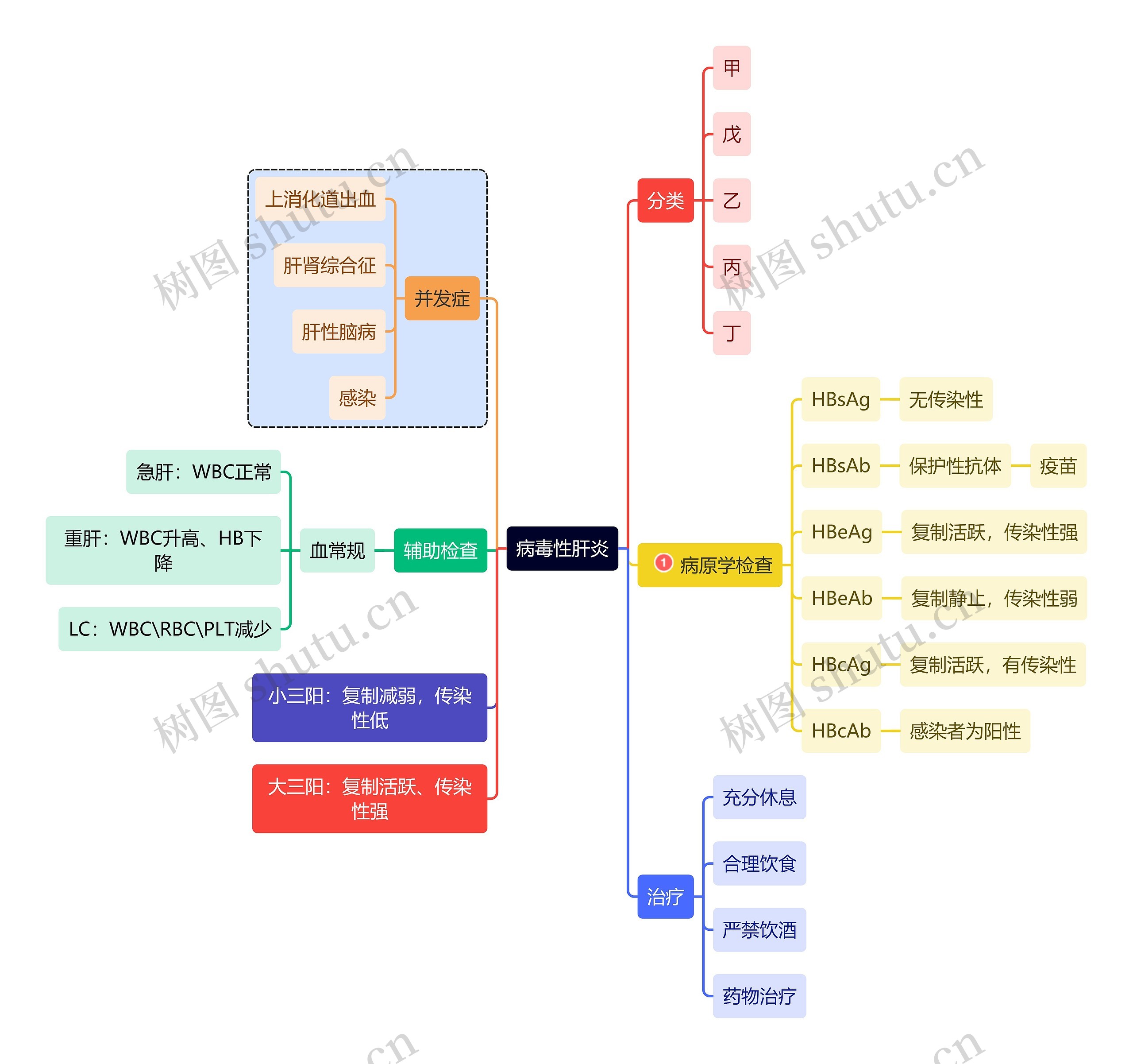 医学知识病毒性肝炎思维导图