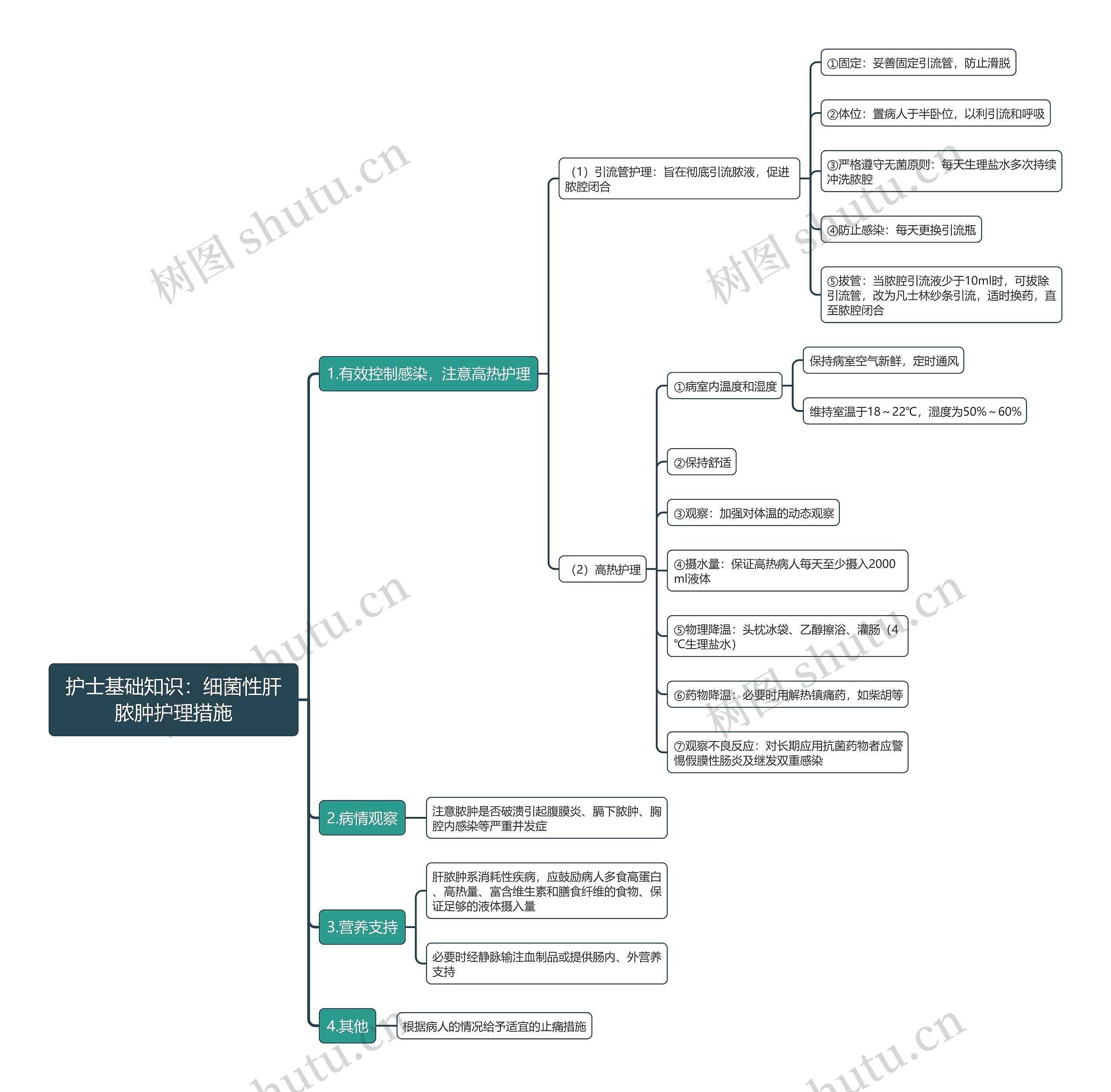 护士基础知识：细菌性肝脓肿护理措施思维导图