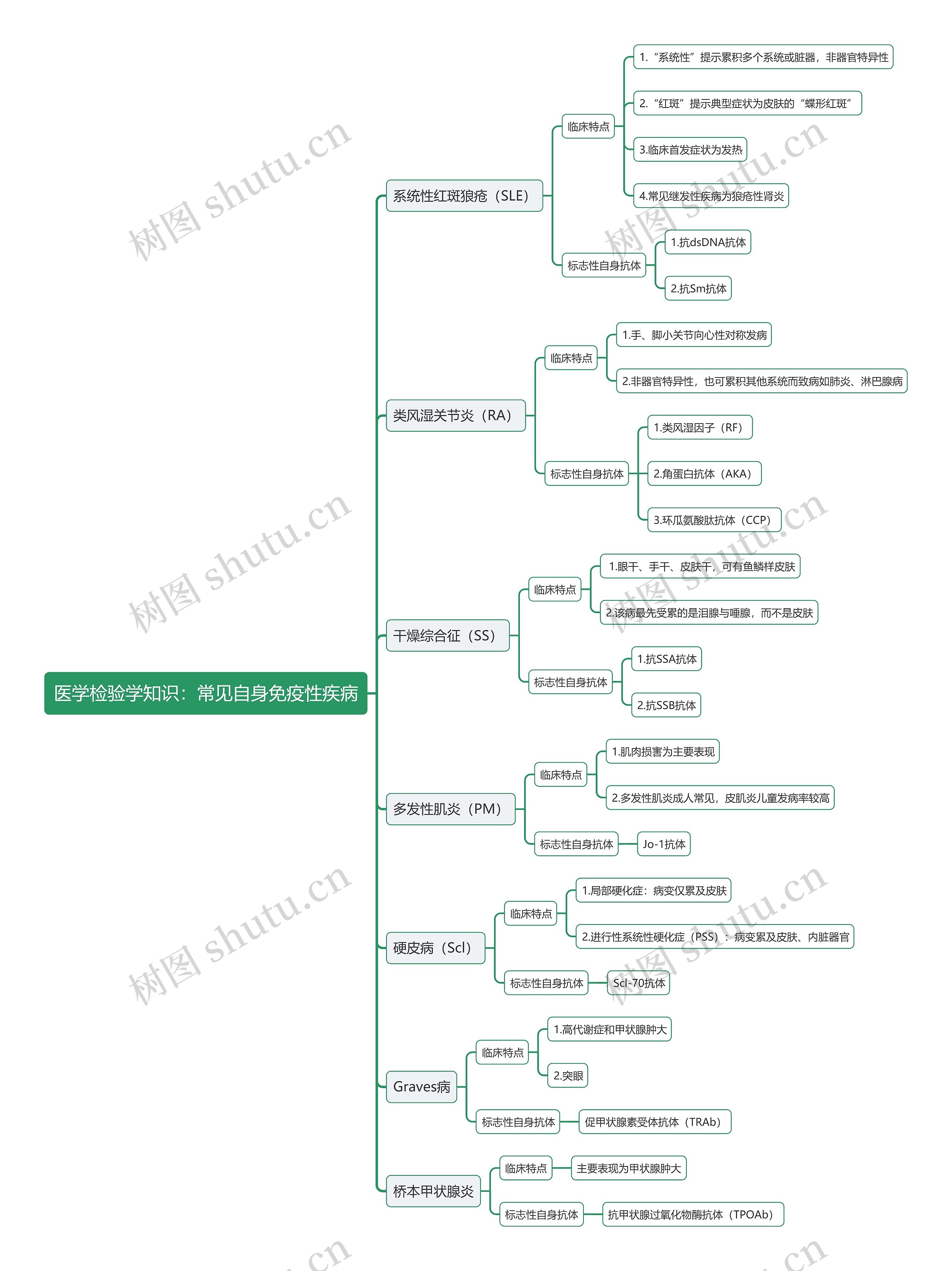 医学检验学知识：常见自身免疫性疾病思维导图