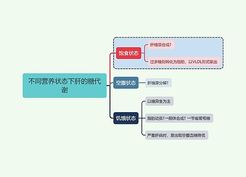 医学知识不同营养状态下肝的糖代谢思维导图