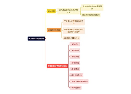 医学知识面部特殊软组织损伤思维导图