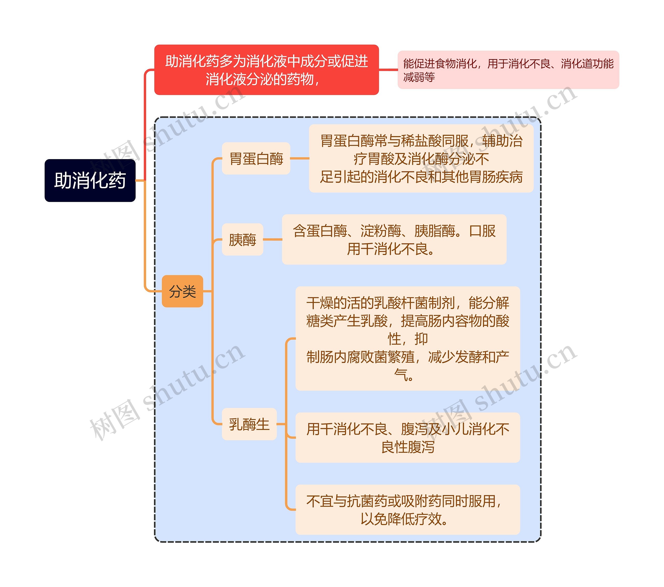 医学知识助消化药思维导图