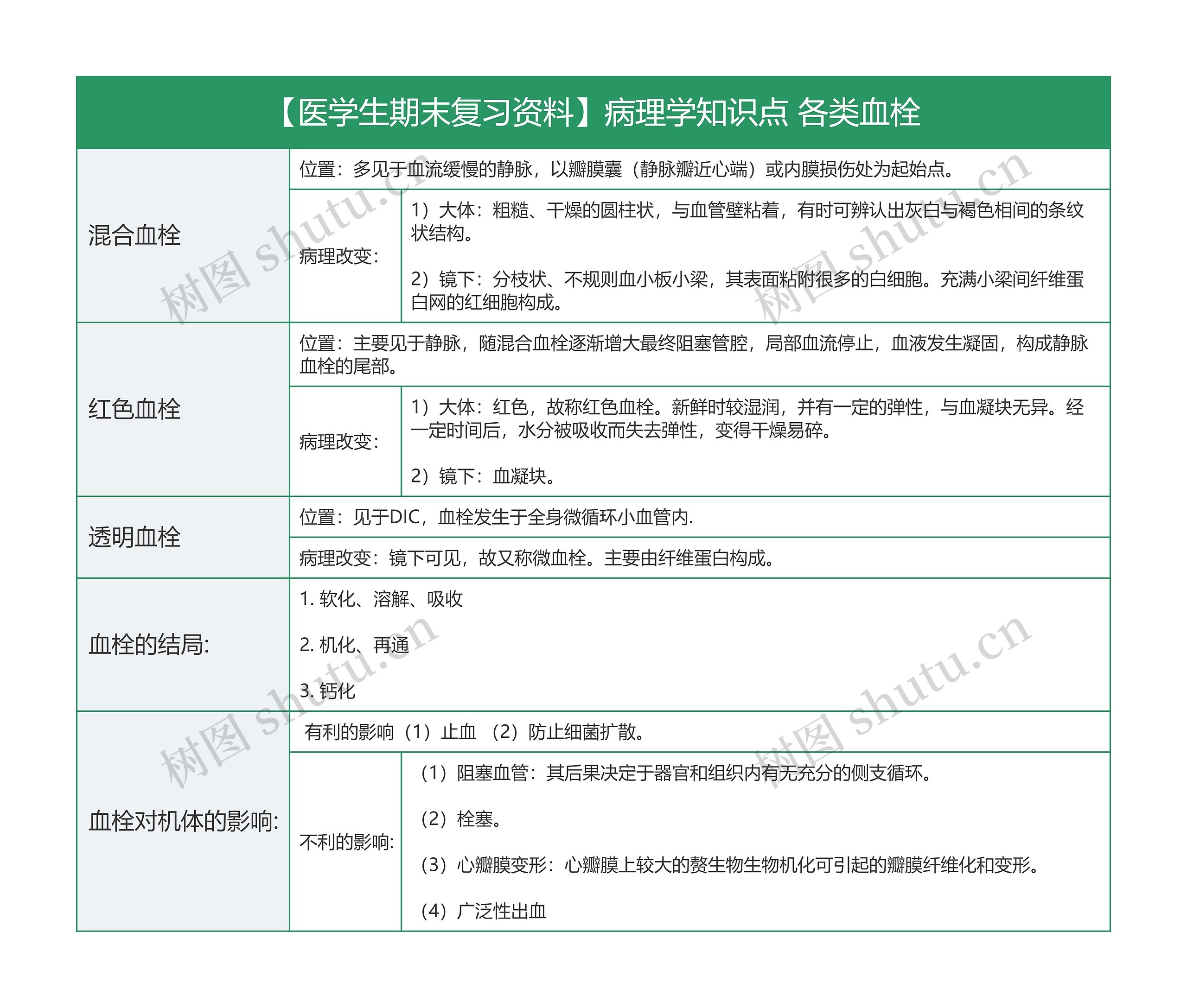 【医学生期末复习资料】病理学知识点 各类血栓