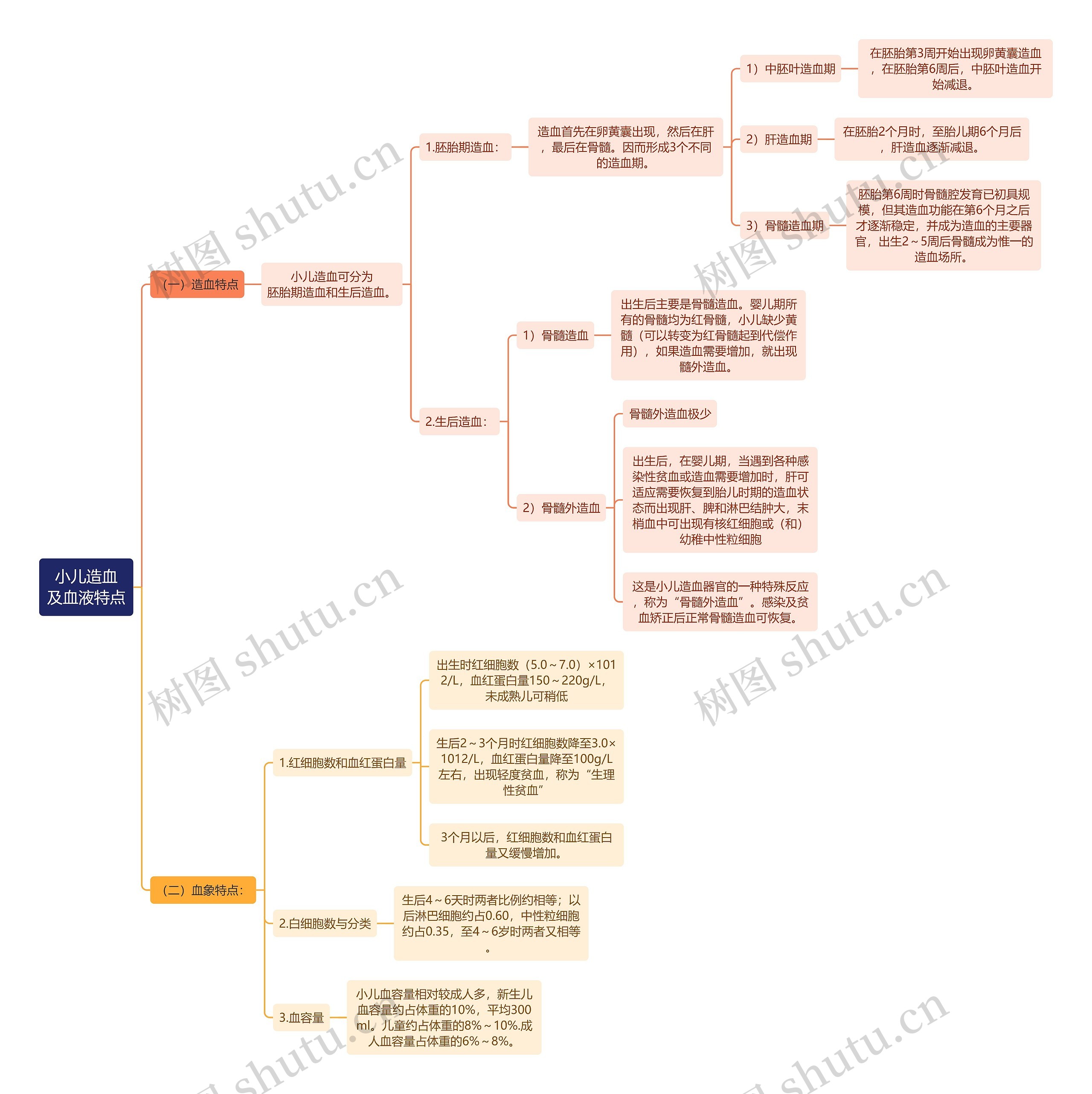 医学知识小儿造血及血液特点思维导图