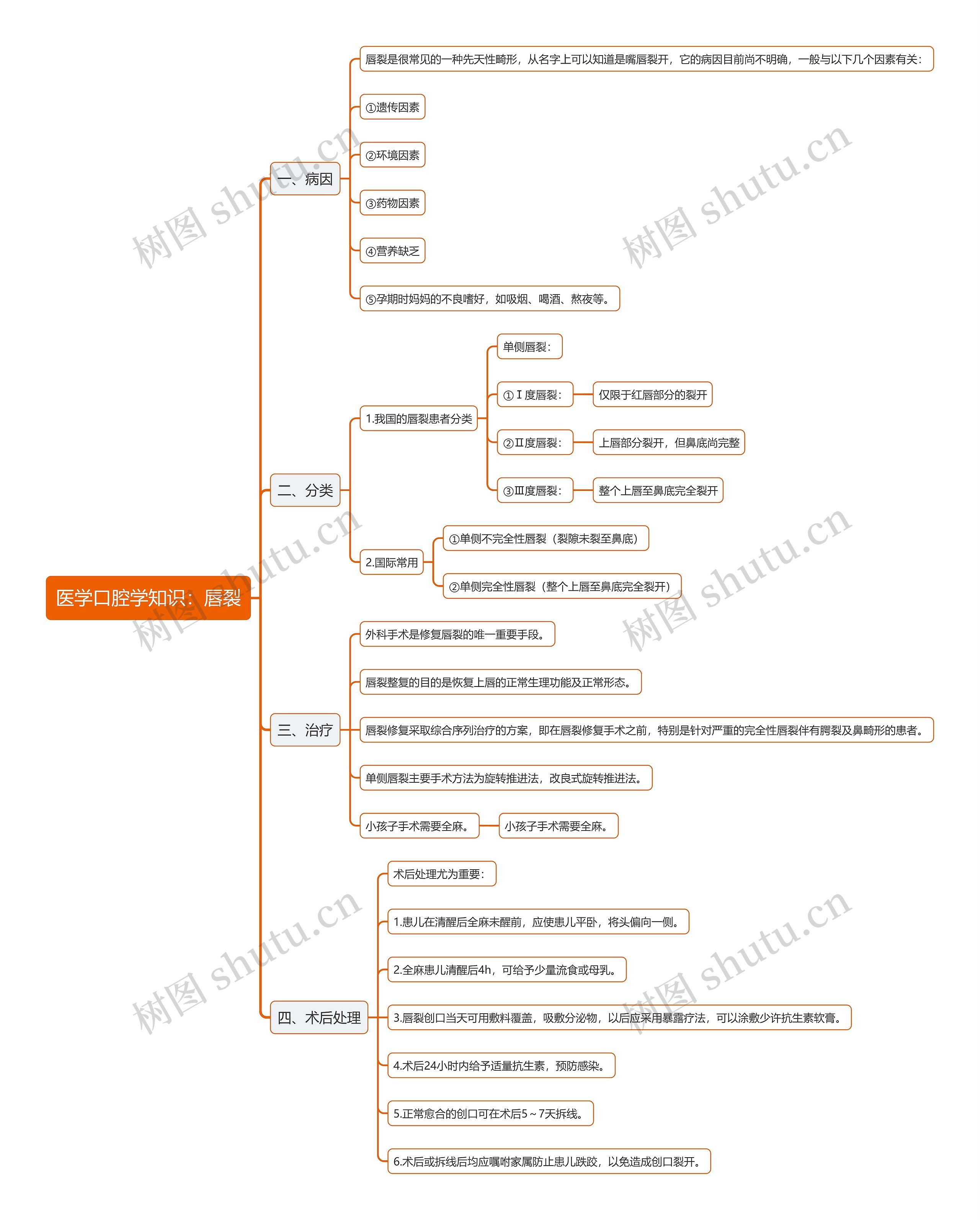 医学口腔学知识：唇裂思维导图
