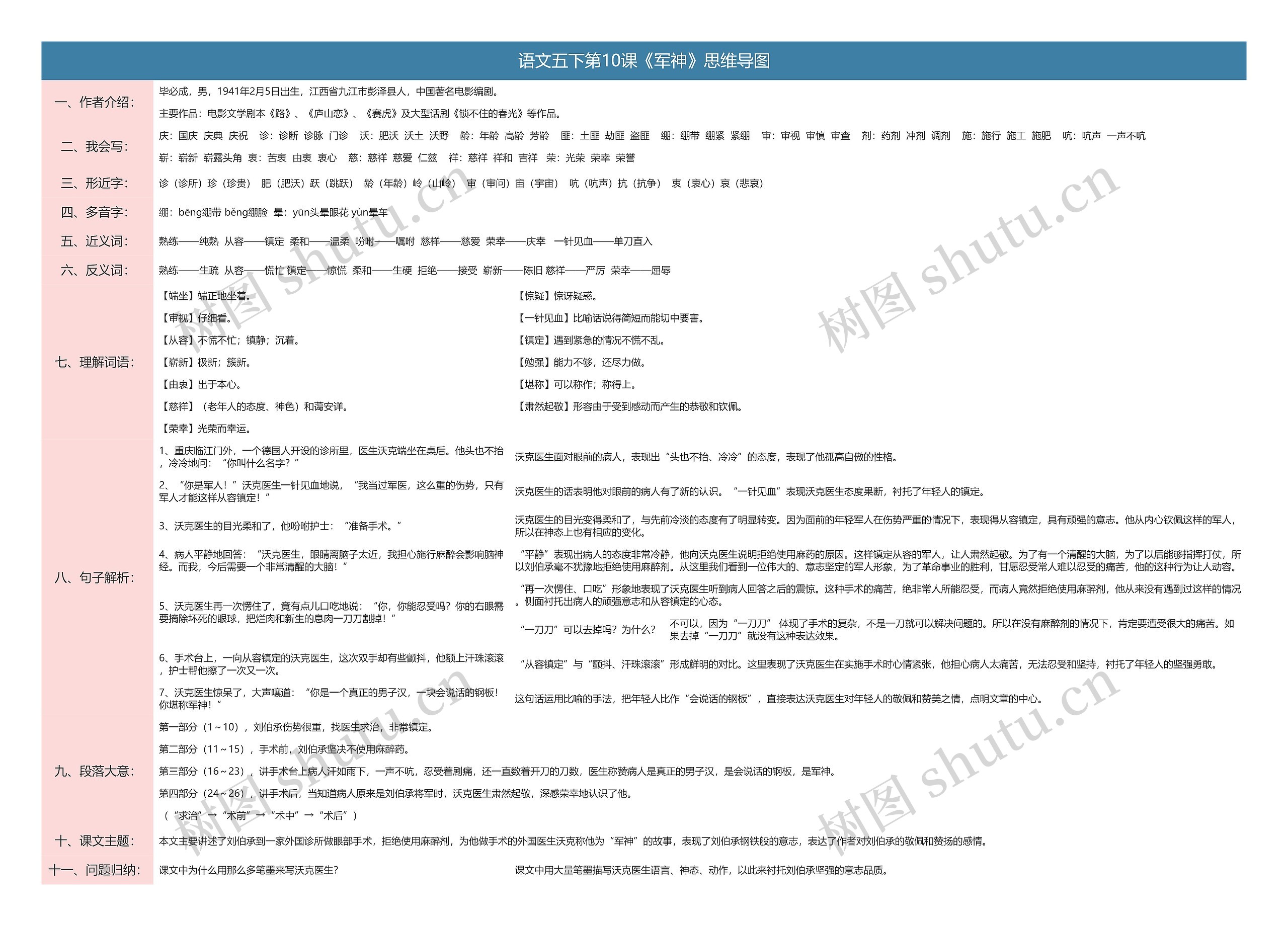 语文五下第10课《军神》思维导图
