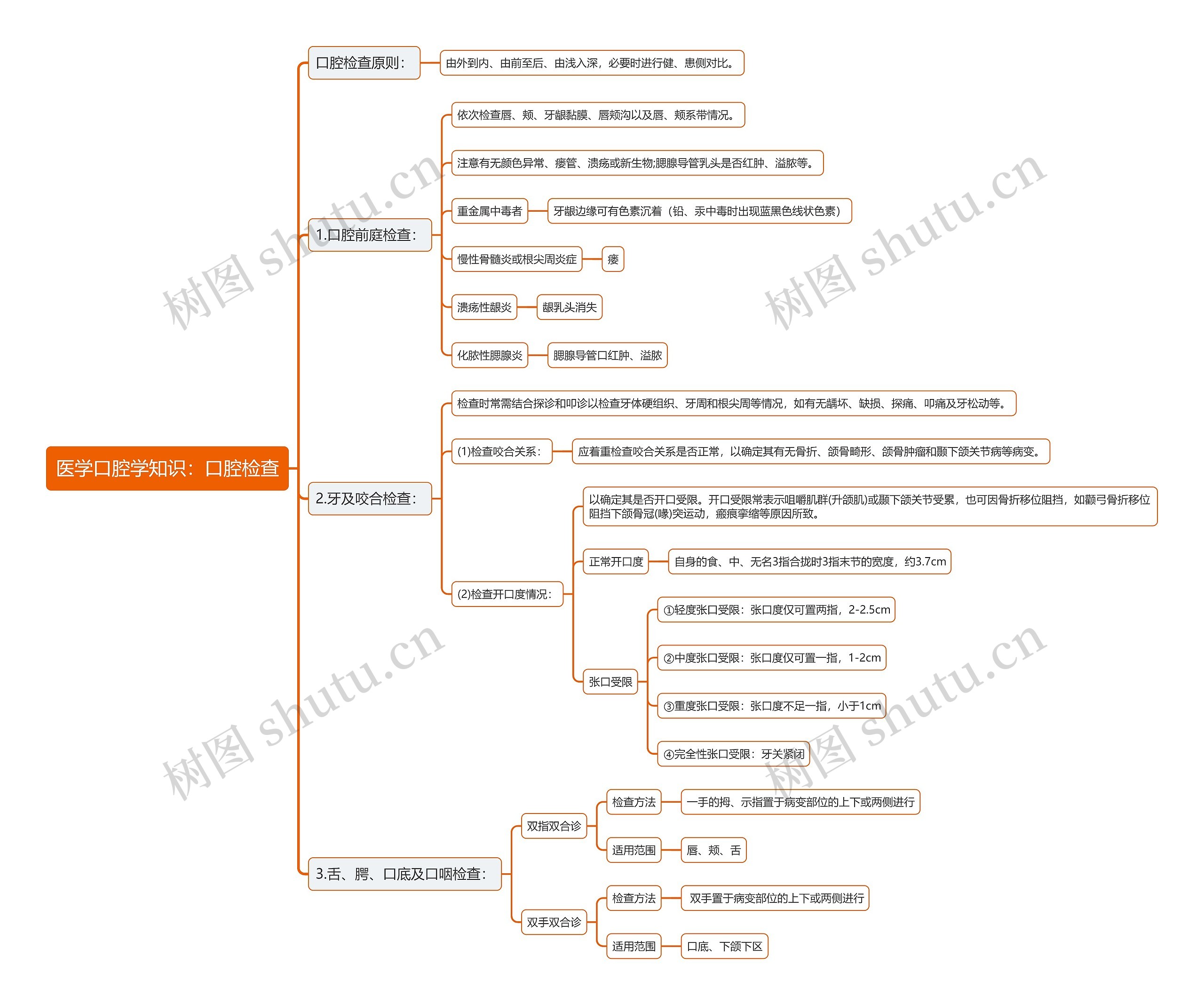 医学口腔学知识：口腔检查思维导图