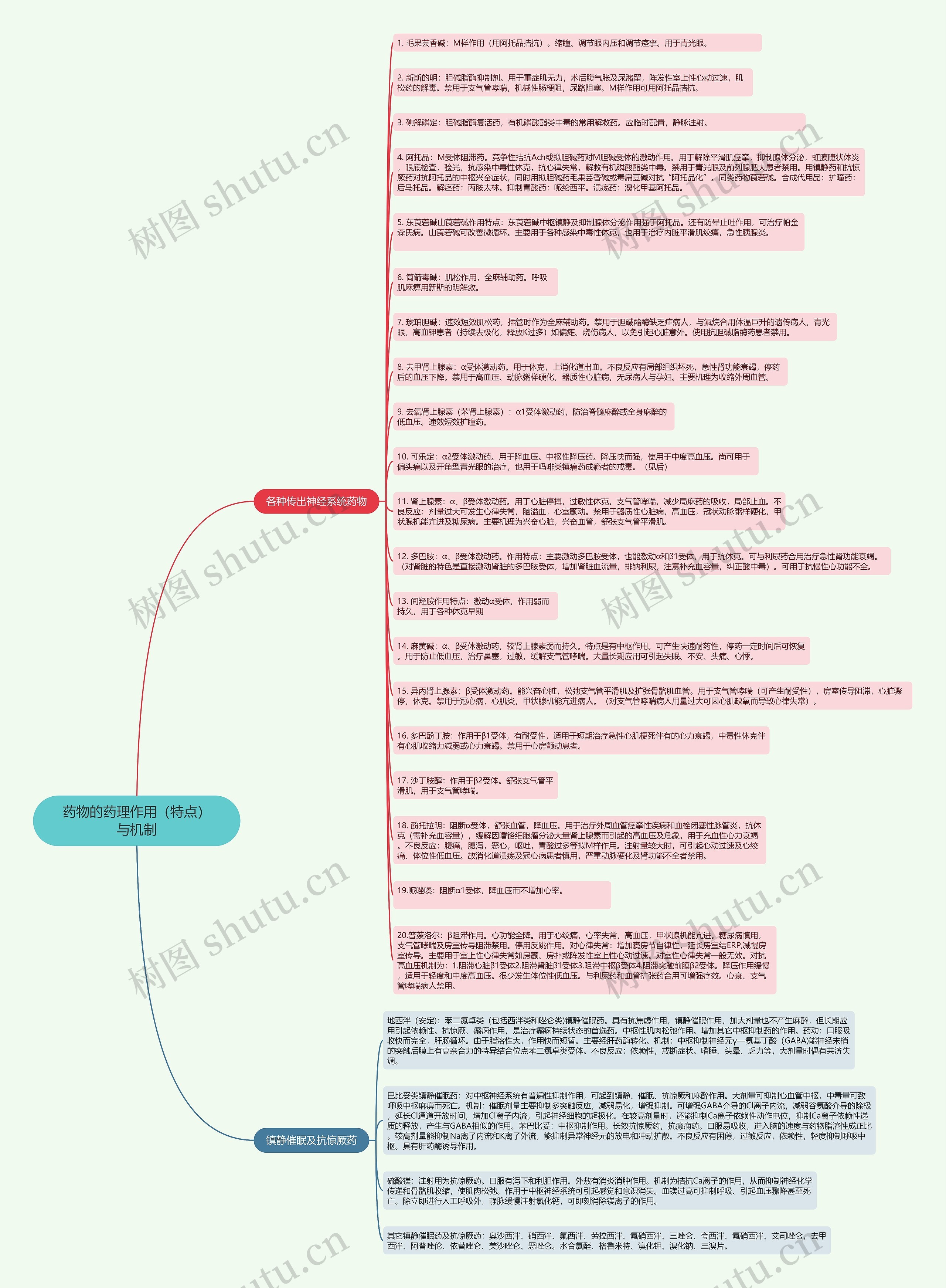 药物的药理作用（特点）与机制的思维导图