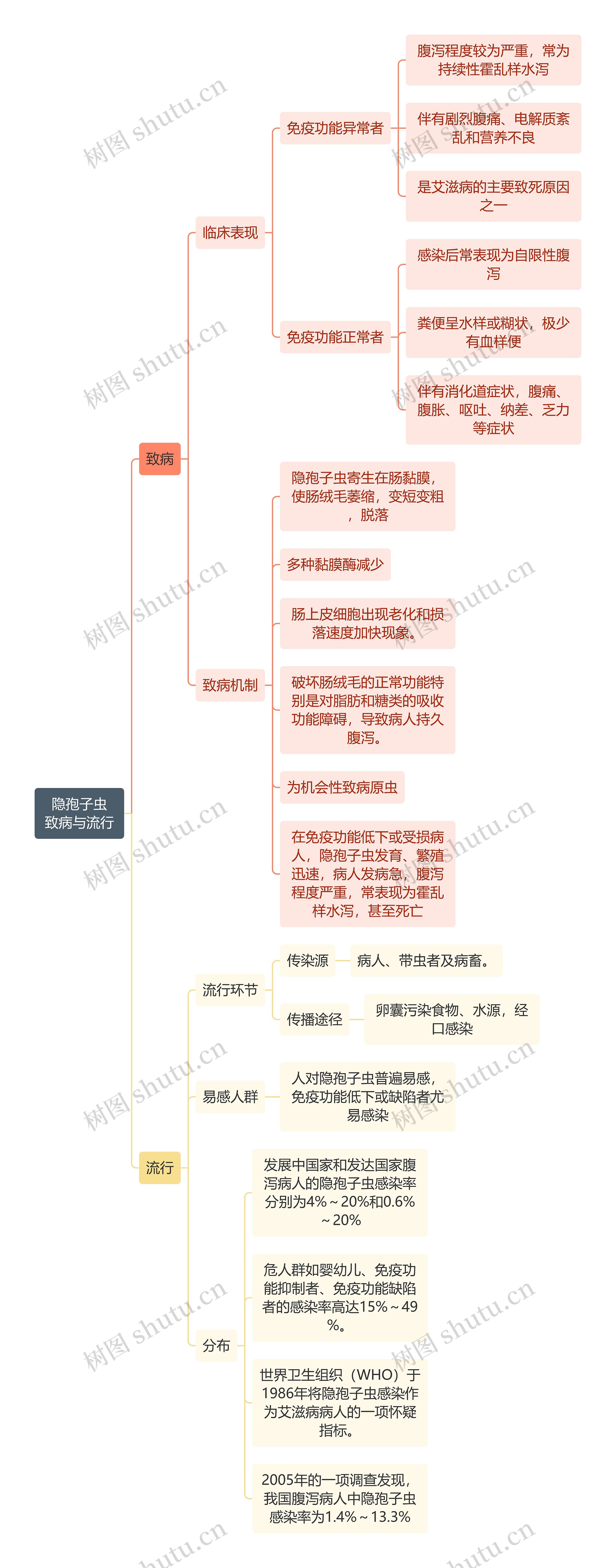 医学知识隐孢子虫致病与流行思维导图