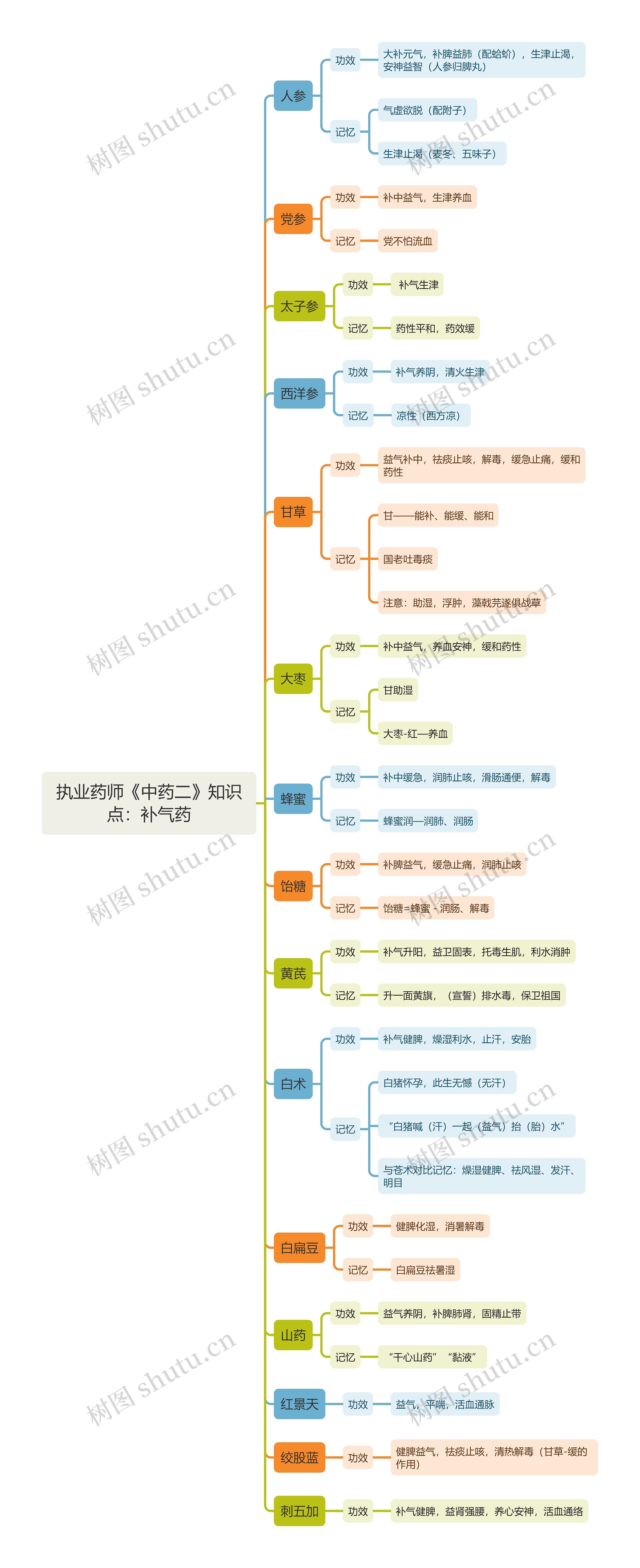 执业药师《中药二》知识点：补气药思维导图