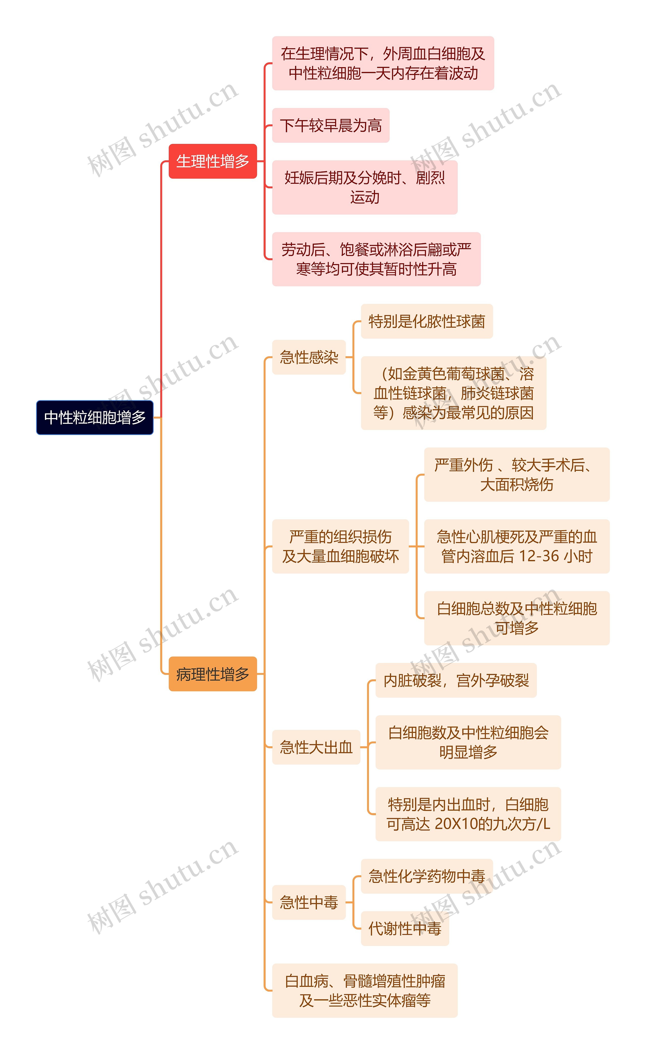 医学知识中性粒细胞增多疾病思维导图