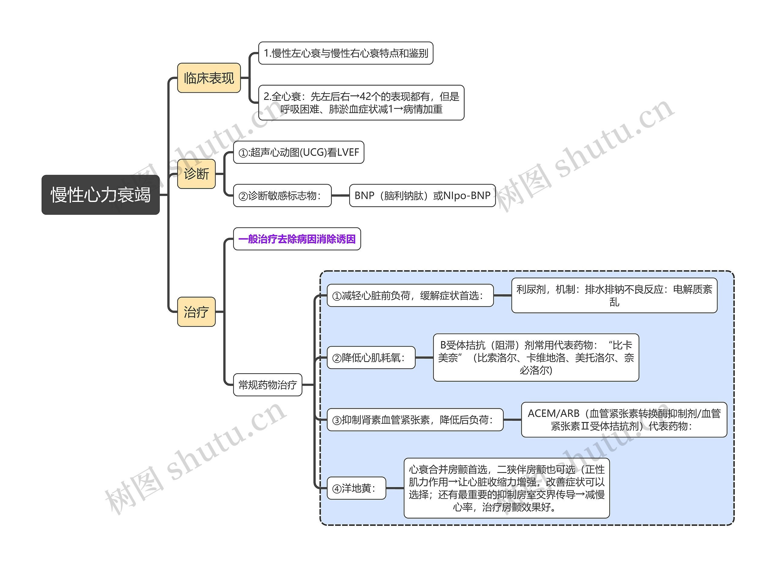 内科学知识慢性心力衰竭思维导图