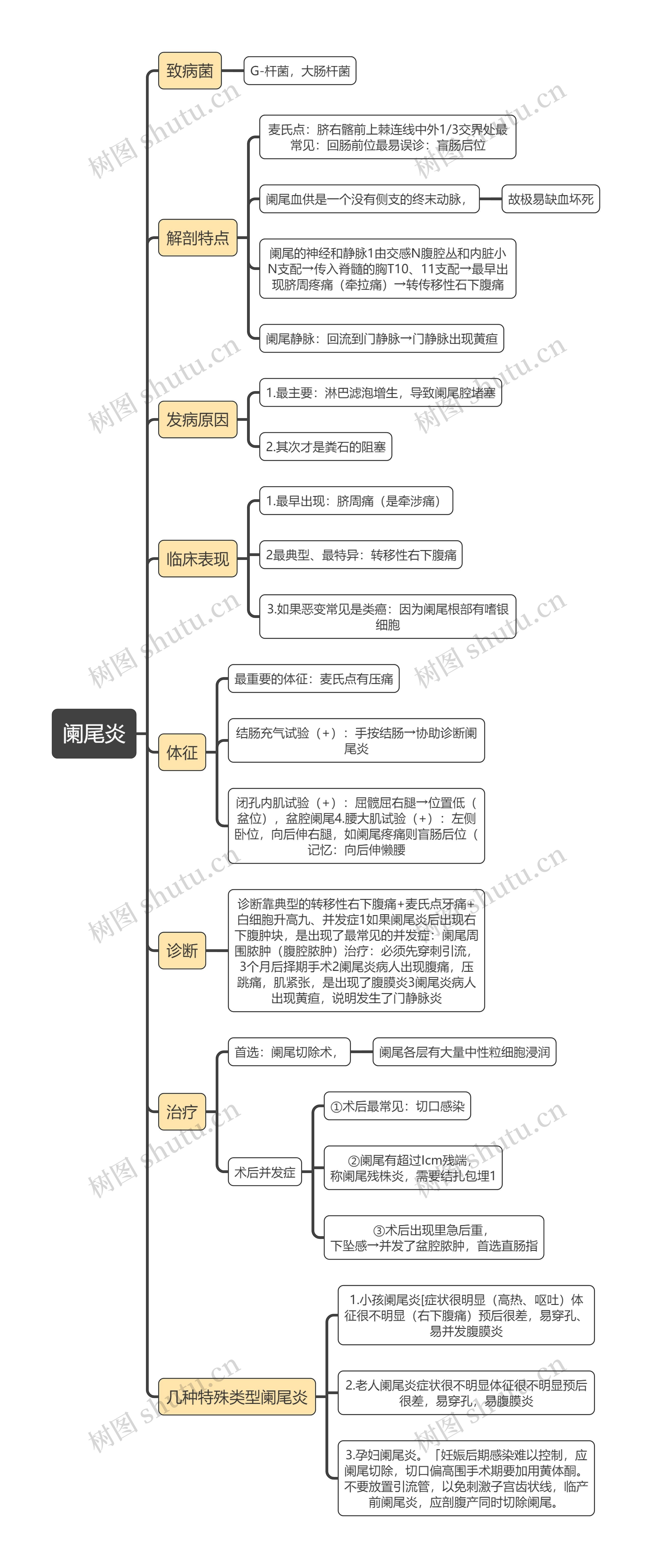 医学知识阑尾炎思维导图